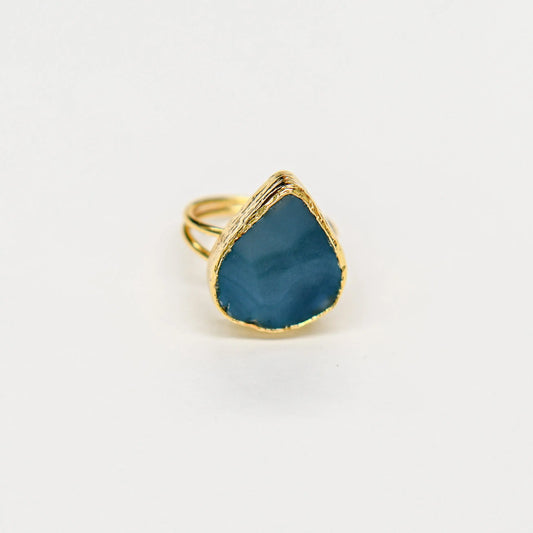 Natural Agate Stone Teardrop Gold Plated Rings Hey Bou