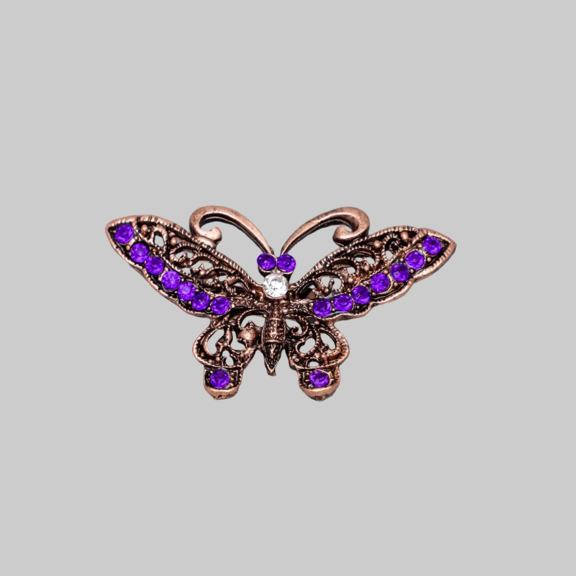 Gold Plated Purple Gem Butterfly Brooch Hey Bou