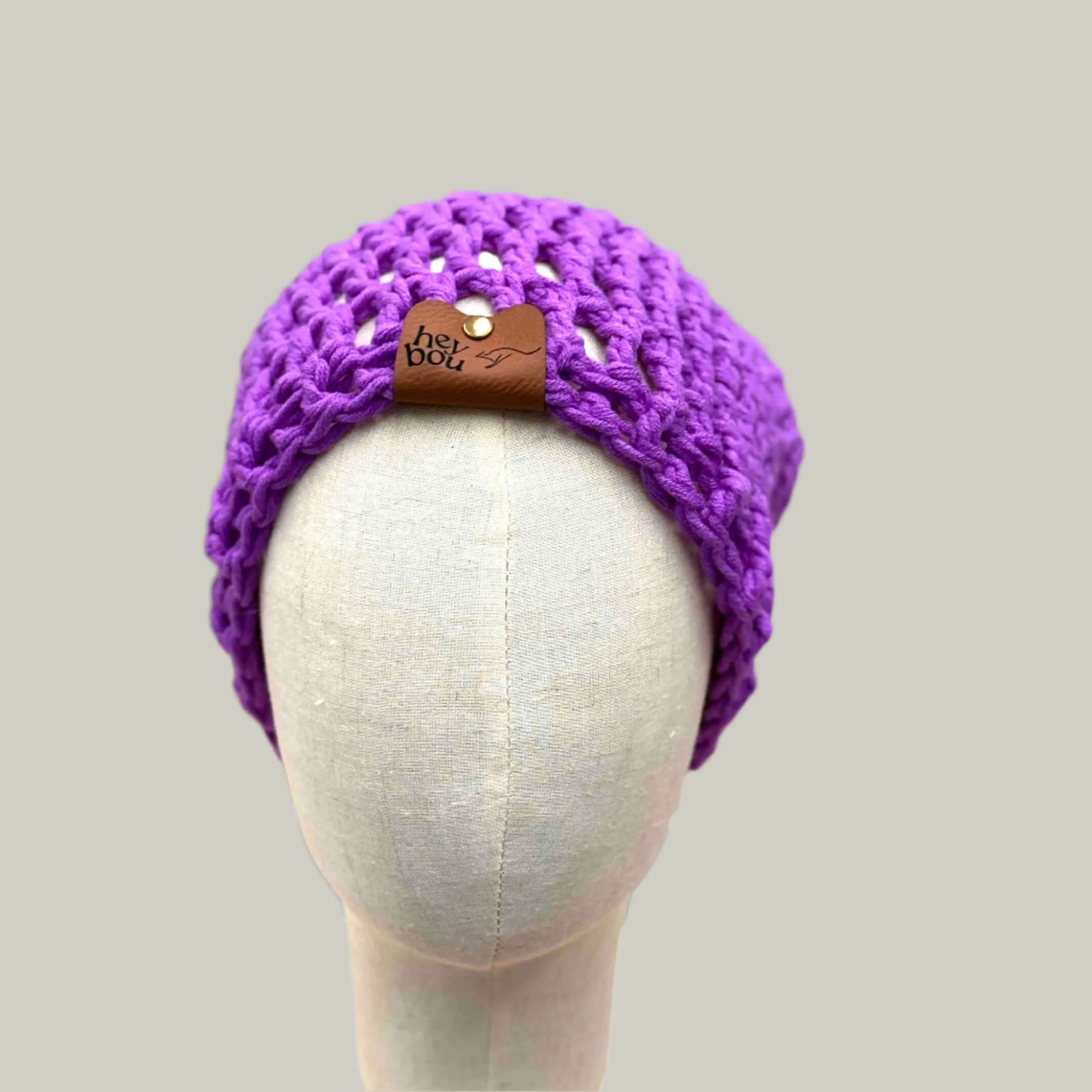 Bright Purple Mawar Treble Crochet 3cm Rib Slouchy Child/Adult Beanie 48-63cm H 30cm HeyBou - Made by Lisa