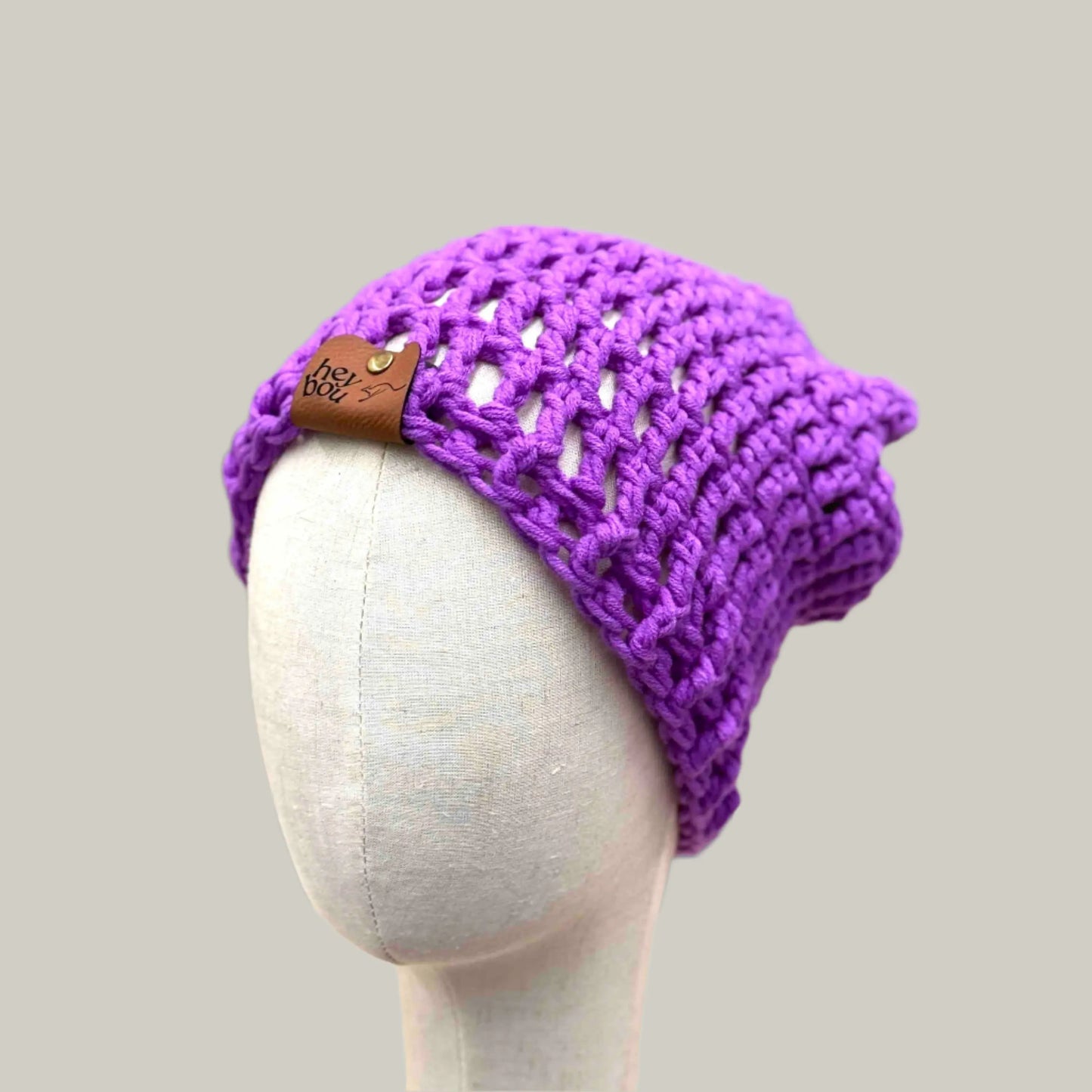 Bright Purple Mawar Treble Crochet 3cm Rib Slouchy Child/Adult Beanie 48-63cm H 30cm HeyBou - Made by Lisa