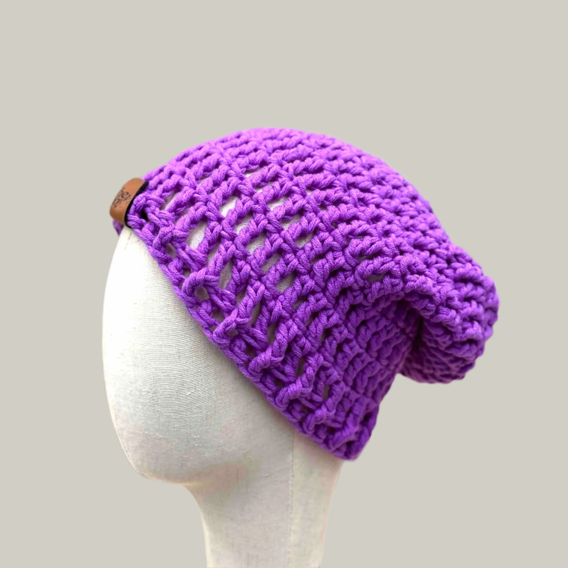 Bright Purple Mawar Treble Crochet 3cm Rib Slouchy Child/Adult Beanie 48-63cm H 30cm HeyBou - Made by Lisa