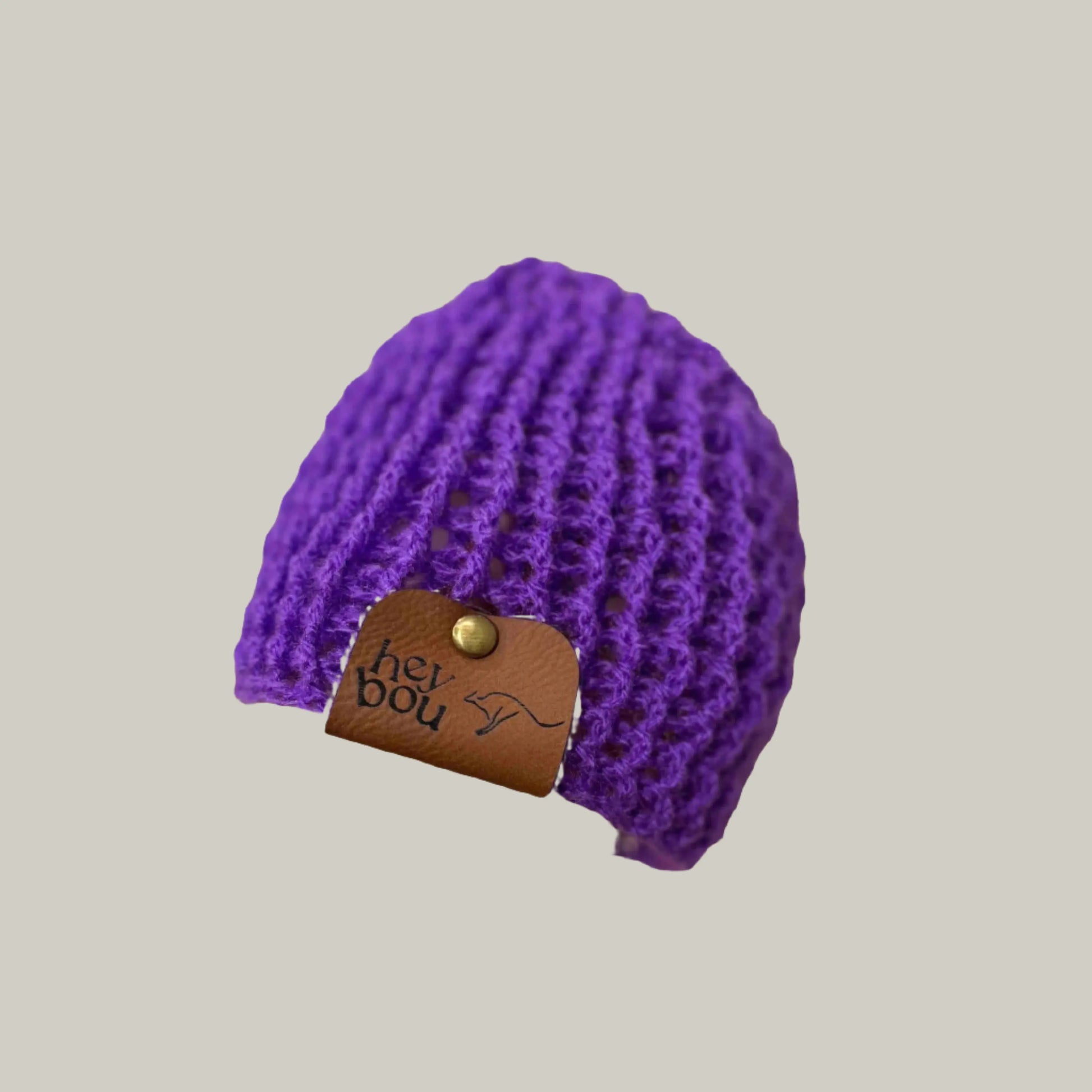 Bright Purple Treble Crochet Ribbed Baby Beanie 33-48cm H 14cm HeyBou - Made by Lisa
