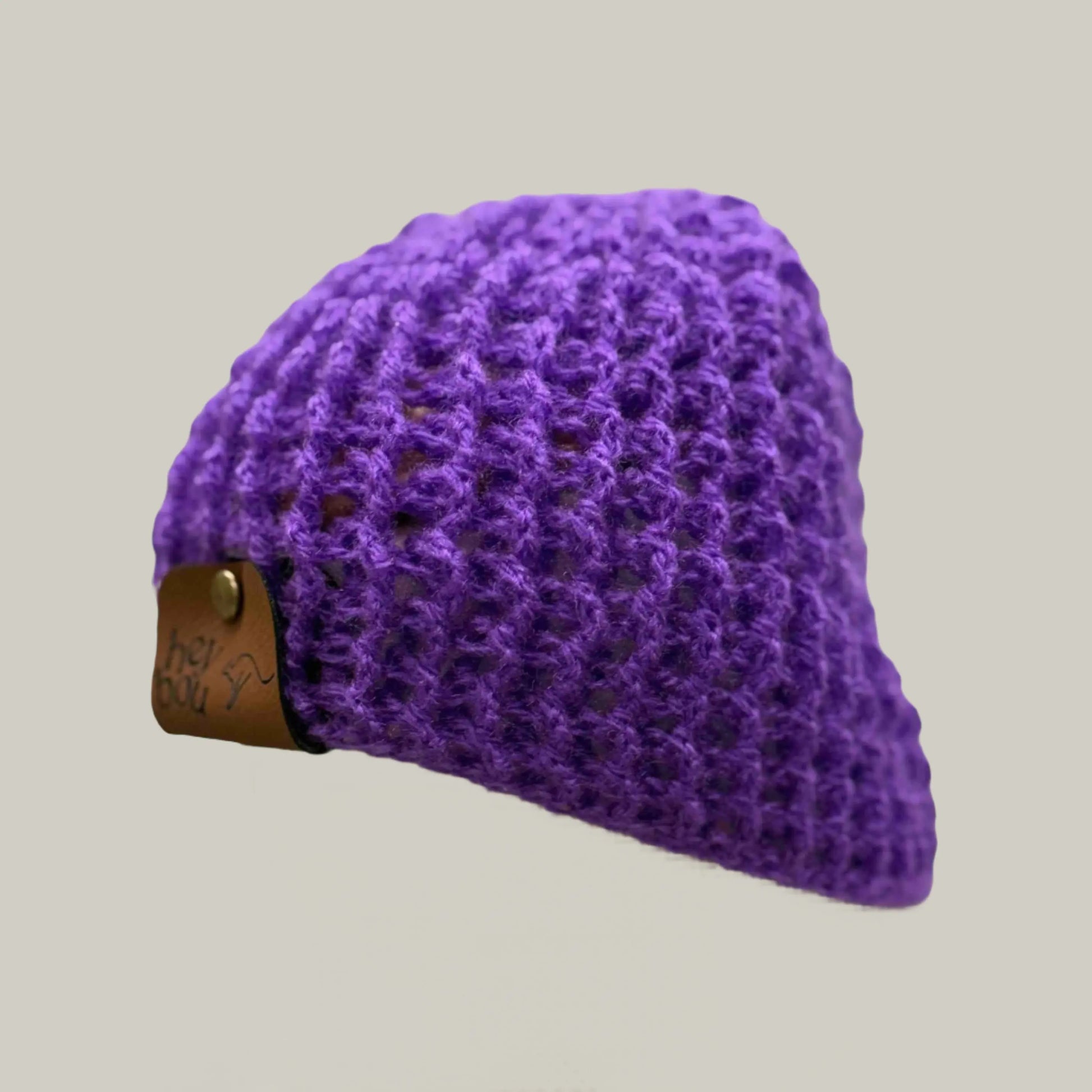 Bright Purple Treble Crochet Ribbed Baby Beanie 33-48cm H 14cm HeyBou - Made by Lisa