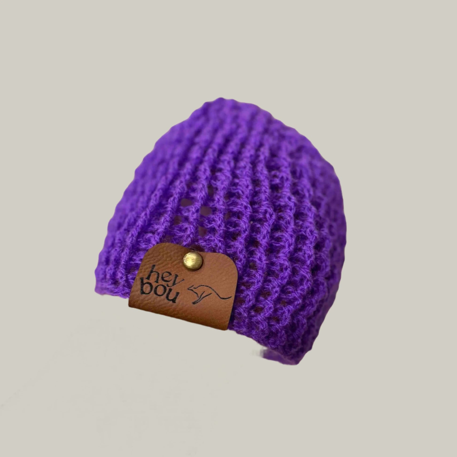 Bright Purple Treble Crochet Ribbed Baby Beanie 33-48cm H 14cm HeyBou - Made by Lisa