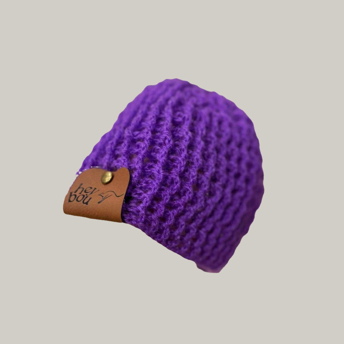 Bright Purple Treble Crochet Ribbed Baby Beanie 33-48cm H 14cm HeyBou - Made by Lisa