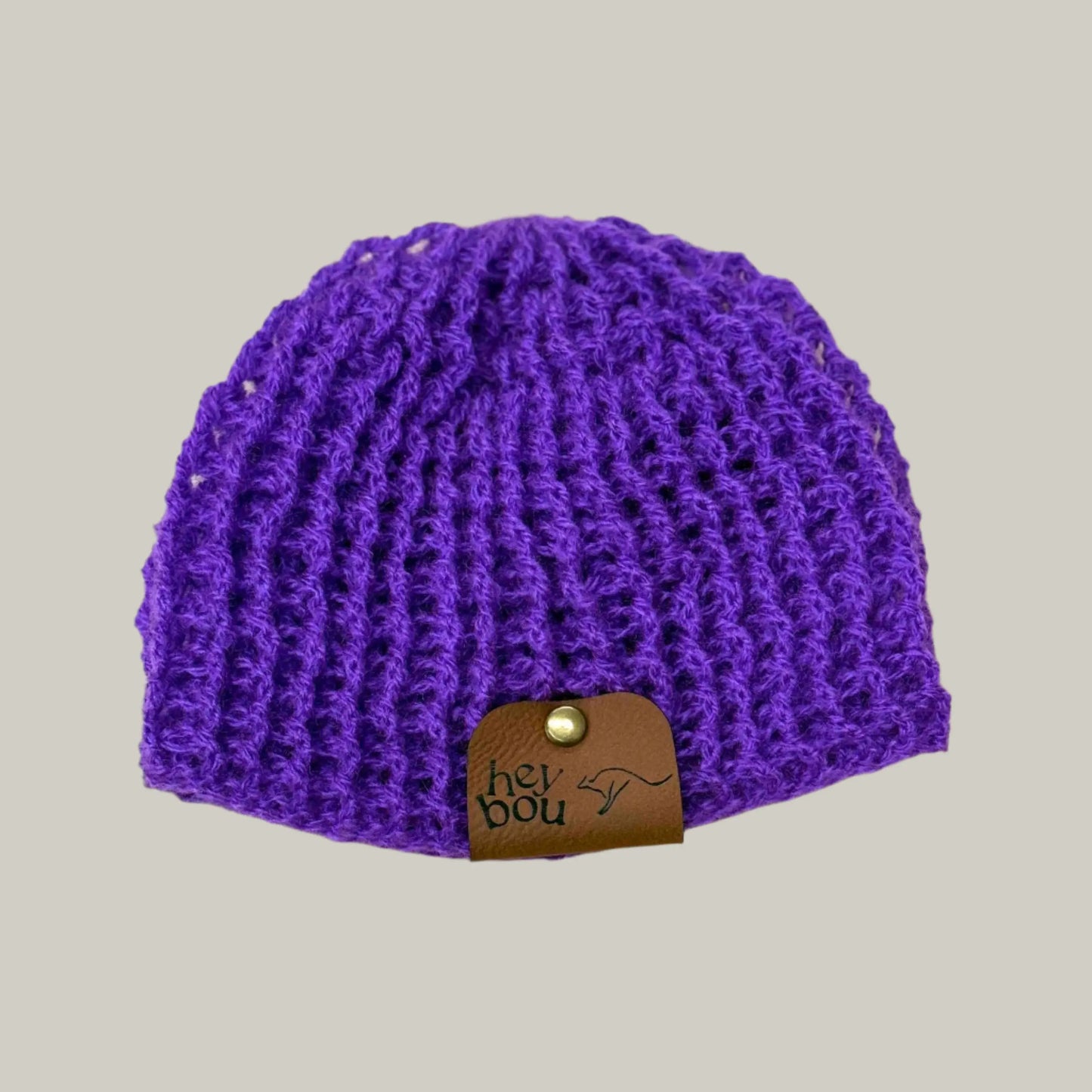 Bright Purple Treble Crochet Ribbed Baby Beanie 33-48cm H 14cm HeyBou - Made by Lisa