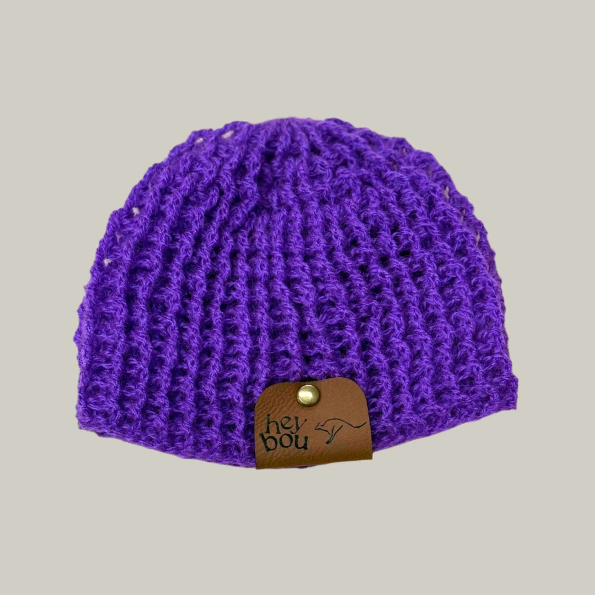 Bright Purple Treble Crochet Ribbed Baby Beanie 33-48cm H 14cm HeyBou - Made by Lisa
