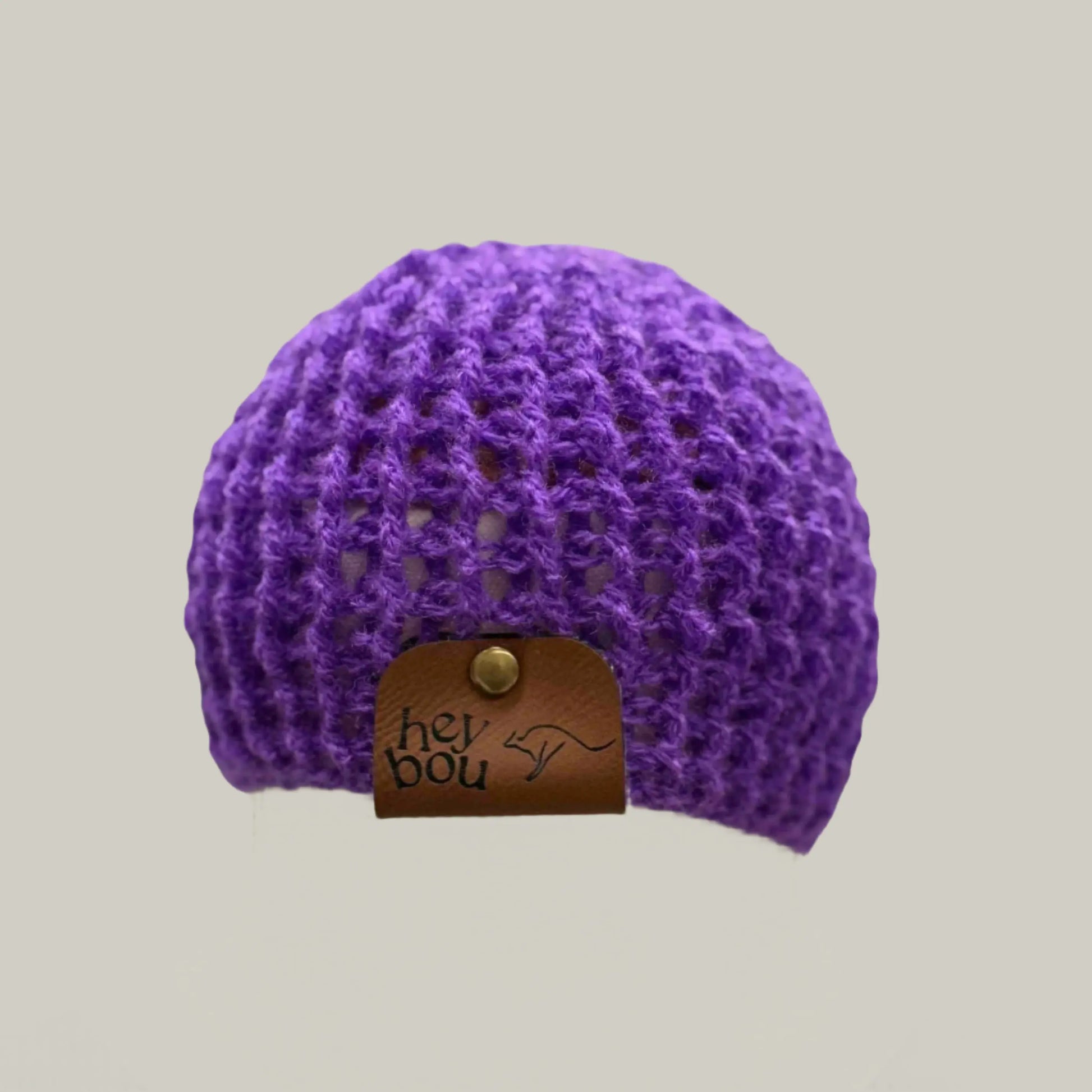 Bright Purple Treble Crochet Ribbed Baby Beanie 33-48cm H 14cm HeyBou - Made by Lisa