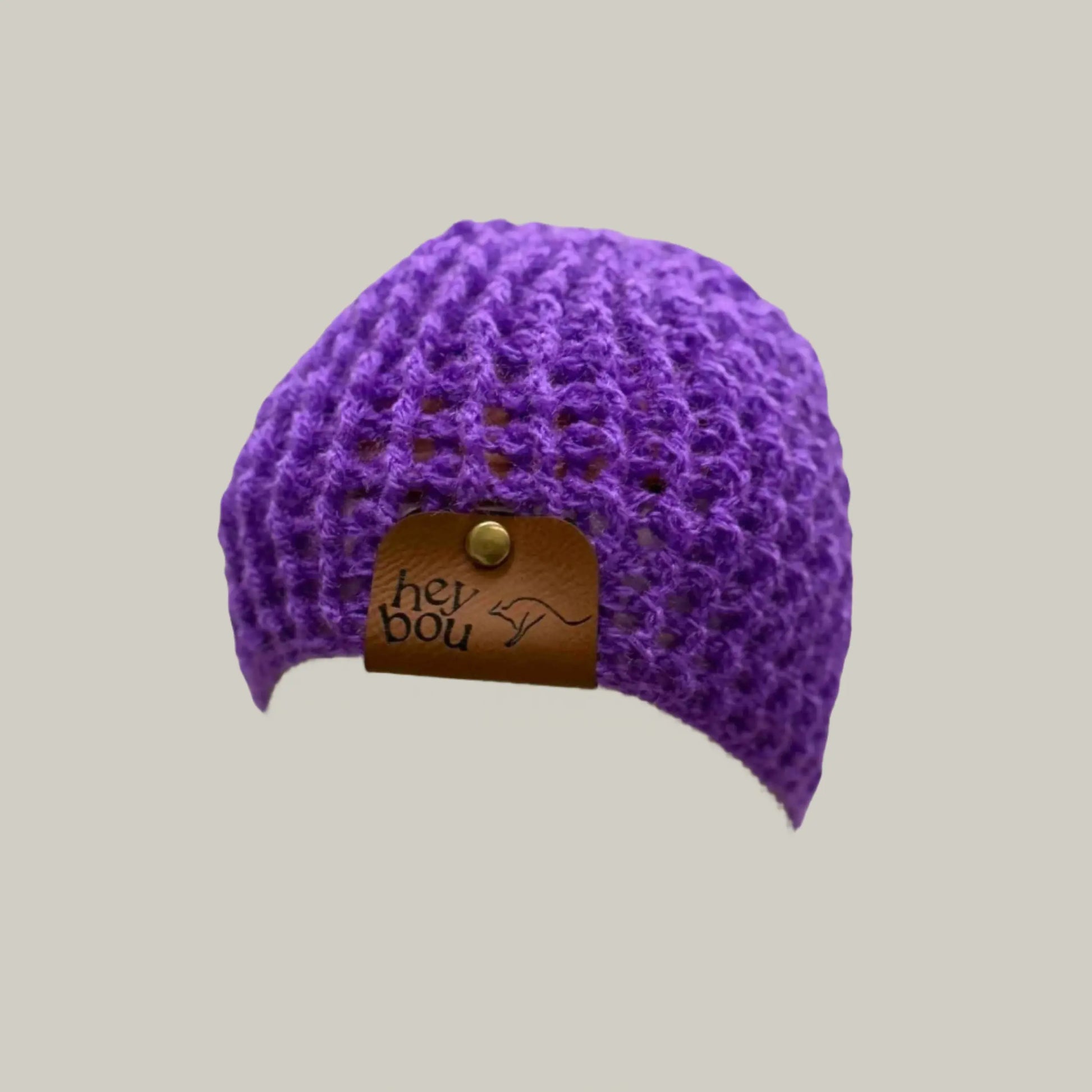 Bright Purple Treble Crochet Ribbed Baby Beanie 33-48cm H 14cm HeyBou - Made by Lisa
