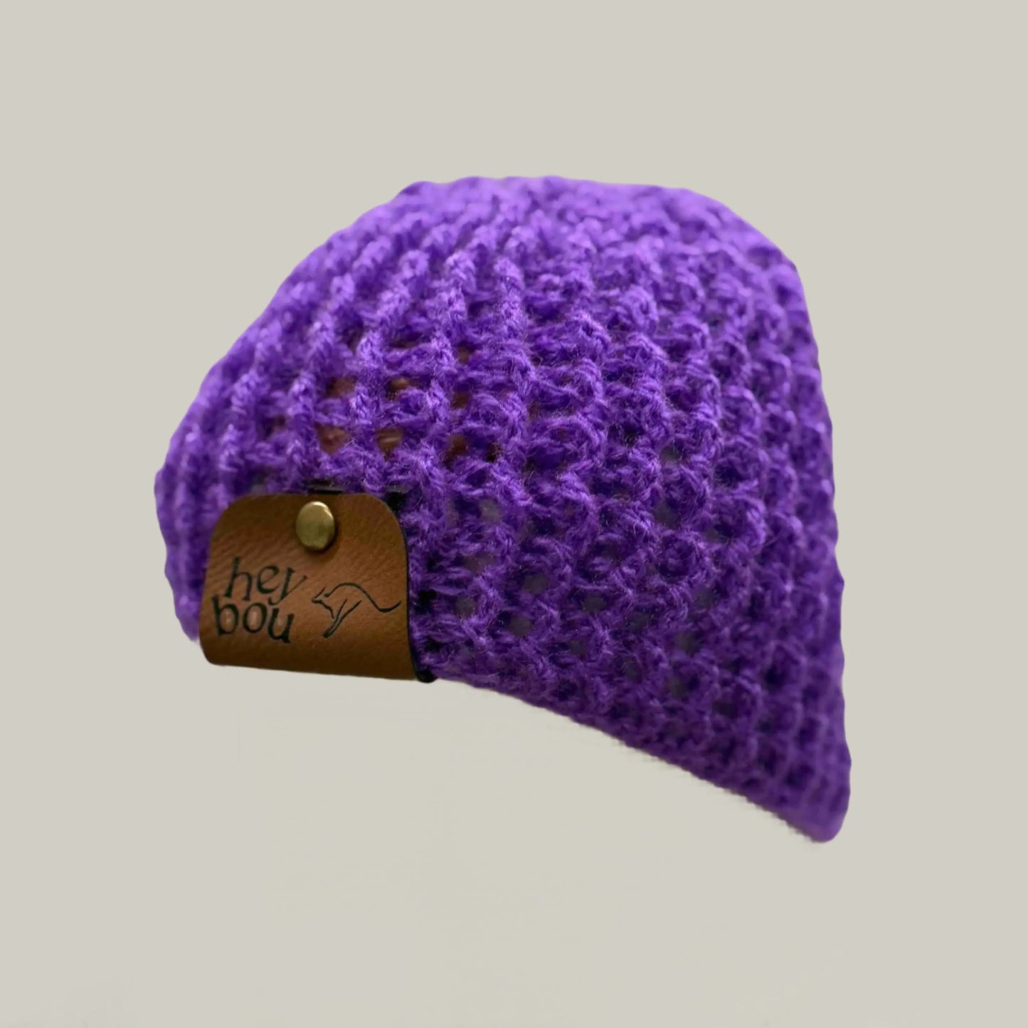 Bright Purple Treble Crochet Ribbed Baby Beanie 33-48cm H 14cm HeyBou - Made by Lisa