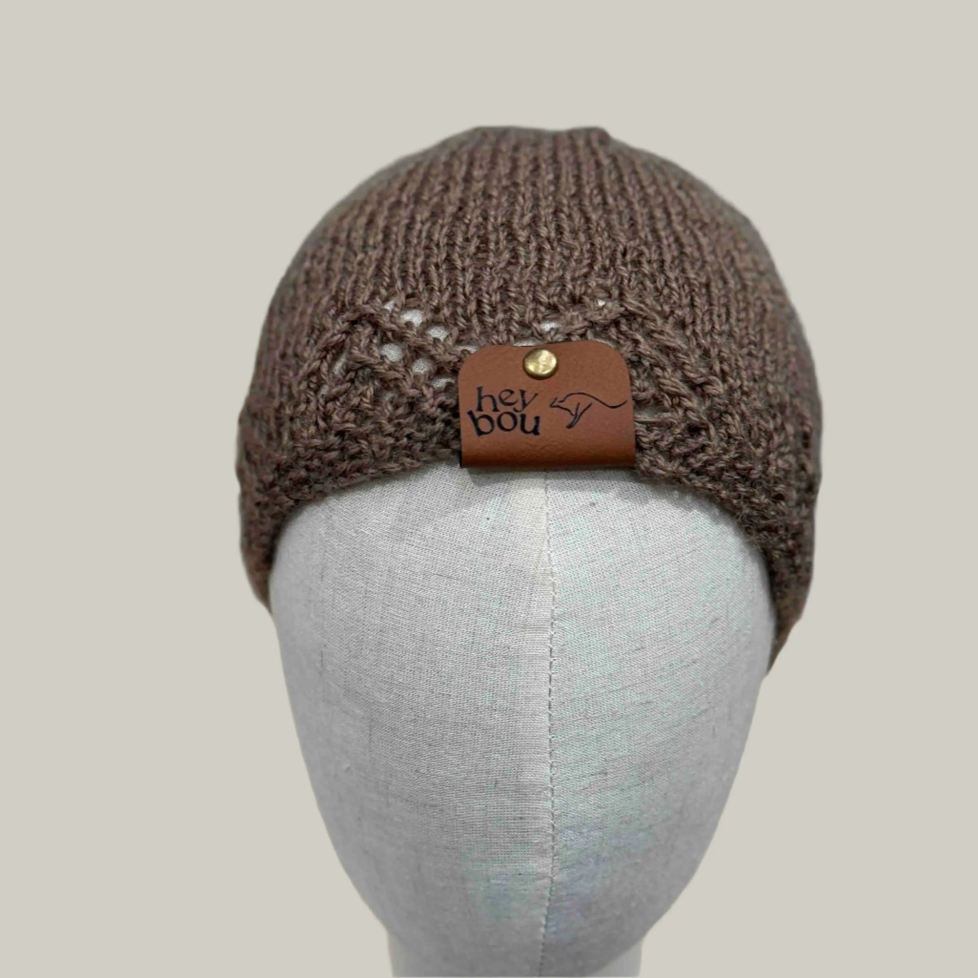 Brown Knitted Lace Edge Child Beanie 42-51cm H 20cm HeyBou - Made by Lisa