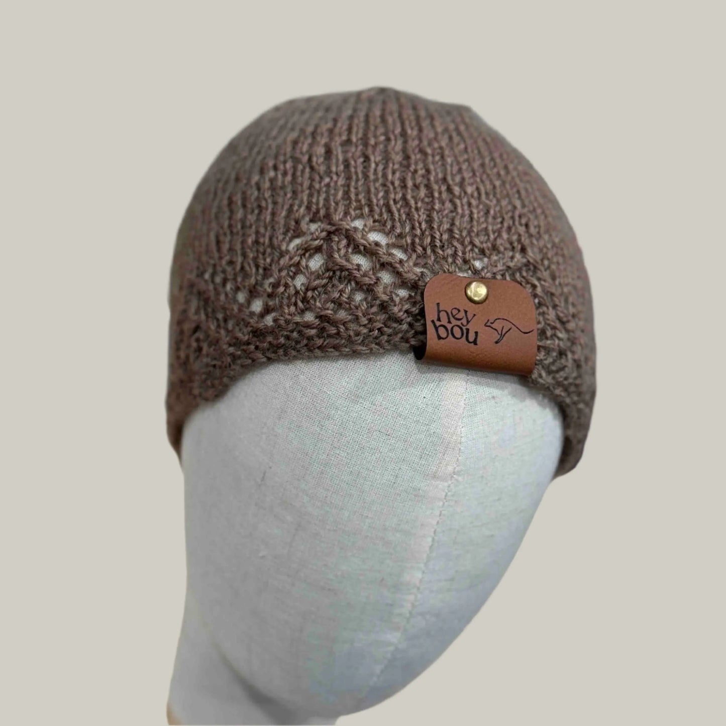 Brown Knitted Lace Edge Child Beanie 42-51cm H 20cm HeyBou - Made by Lisa