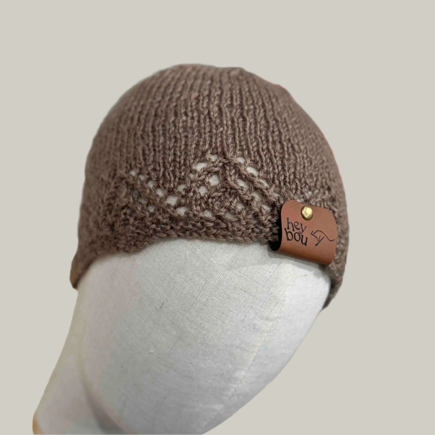 Brown Knitted Lace Edge Child Beanie 42-51cm H 20cm HeyBou - Made by Lisa
