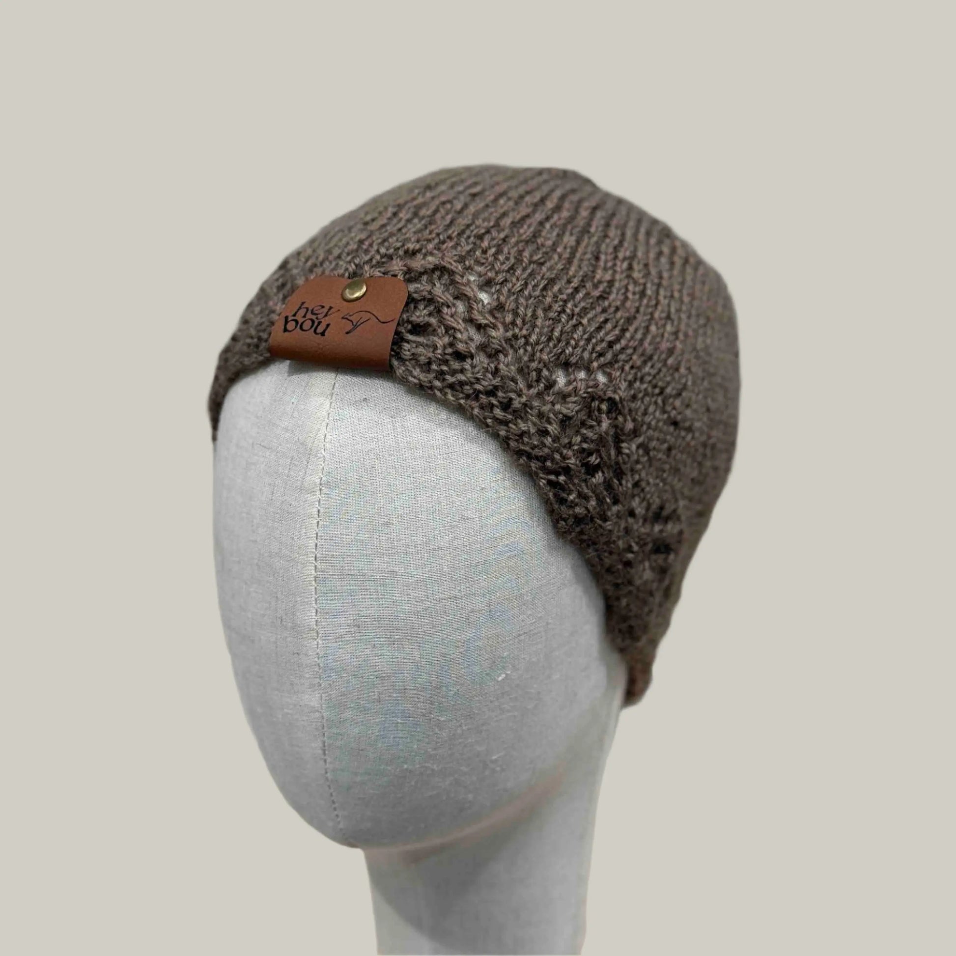 Brown Knitted Lace Edge Child Beanie 42-51cm H 20cm HeyBou - Made by Lisa