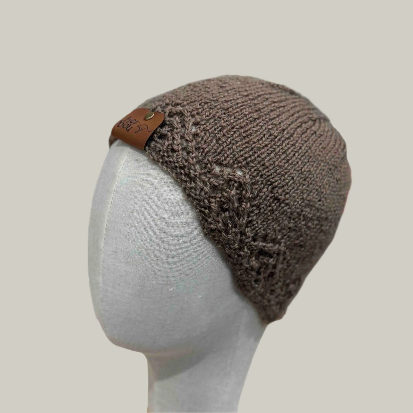 Brown Knitted Lace Edge Child Beanie 42-51cm H 20cm HeyBou - Made by Lisa