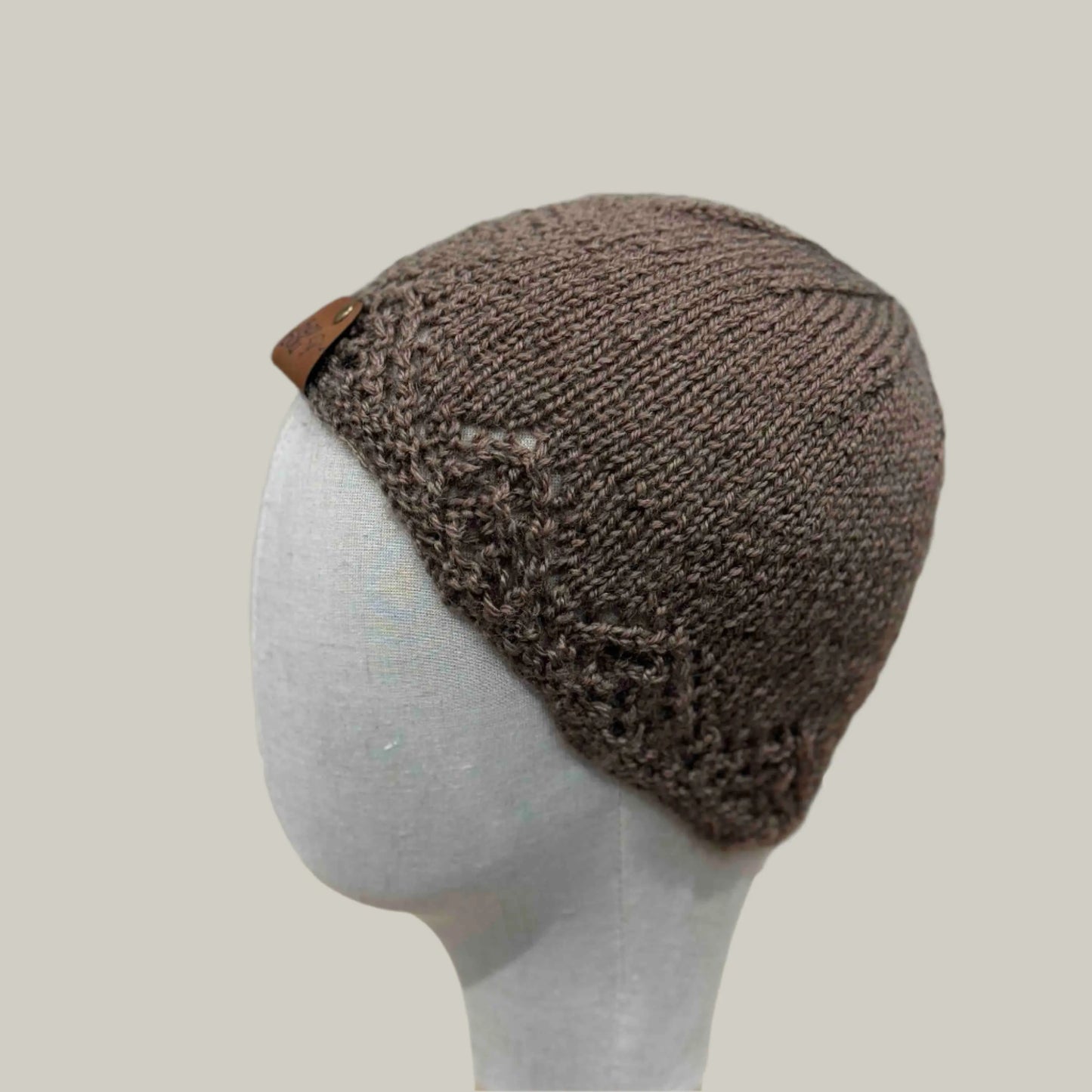 Brown Knitted Lace Edge Child Beanie 42-51cm H 20cm HeyBou - Made by Lisa