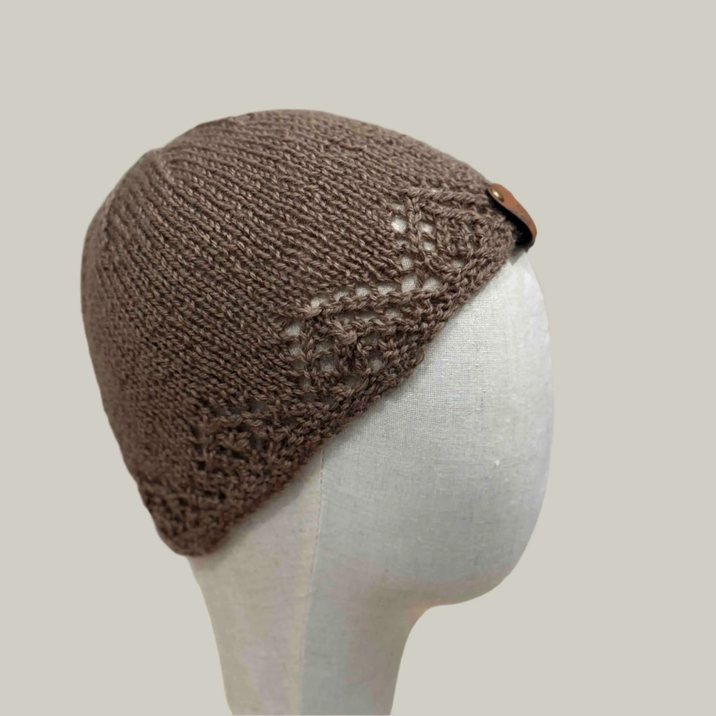 Brown Knitted Lace Edge Child Beanie 42-51cm H 20cm HeyBou - Made by Lisa