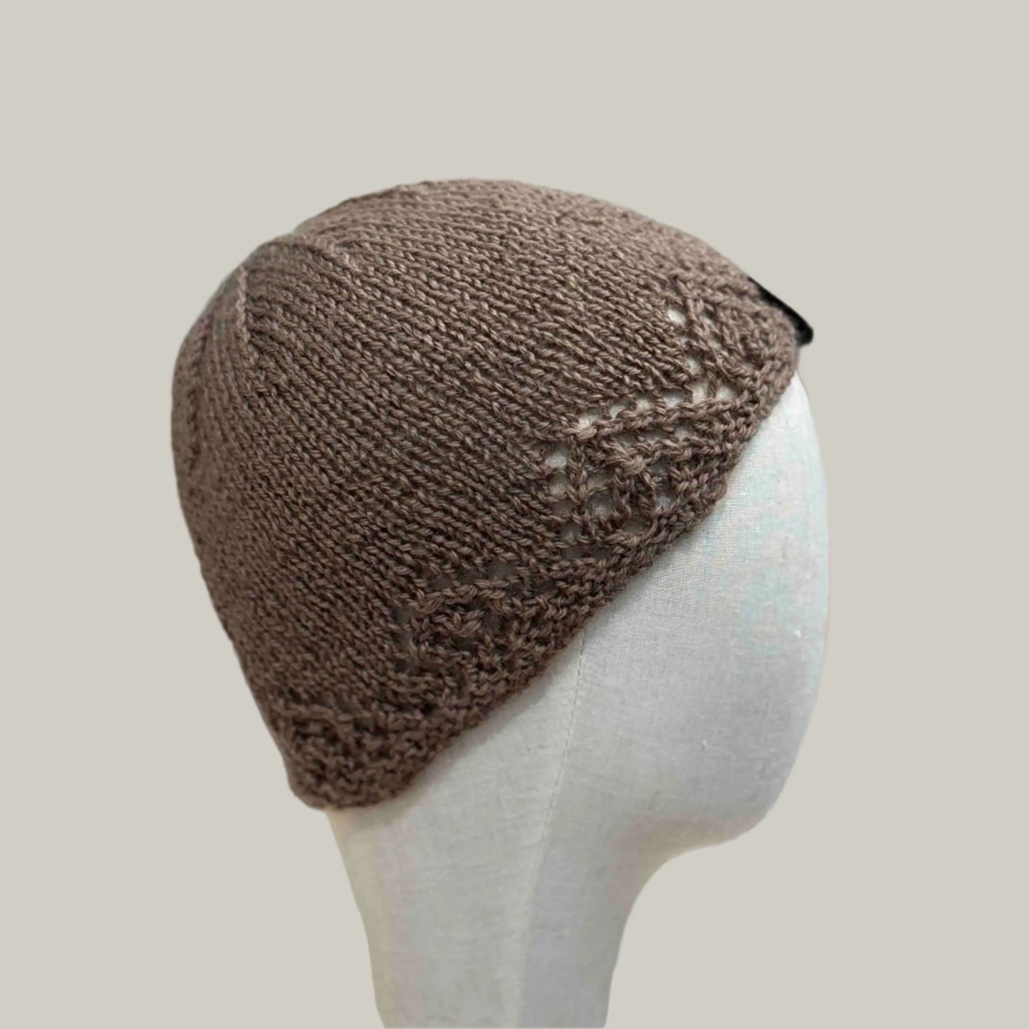 Brown Knitted Lace Edge Child Beanie 42-51cm H 20cm HeyBou - Made by Lisa