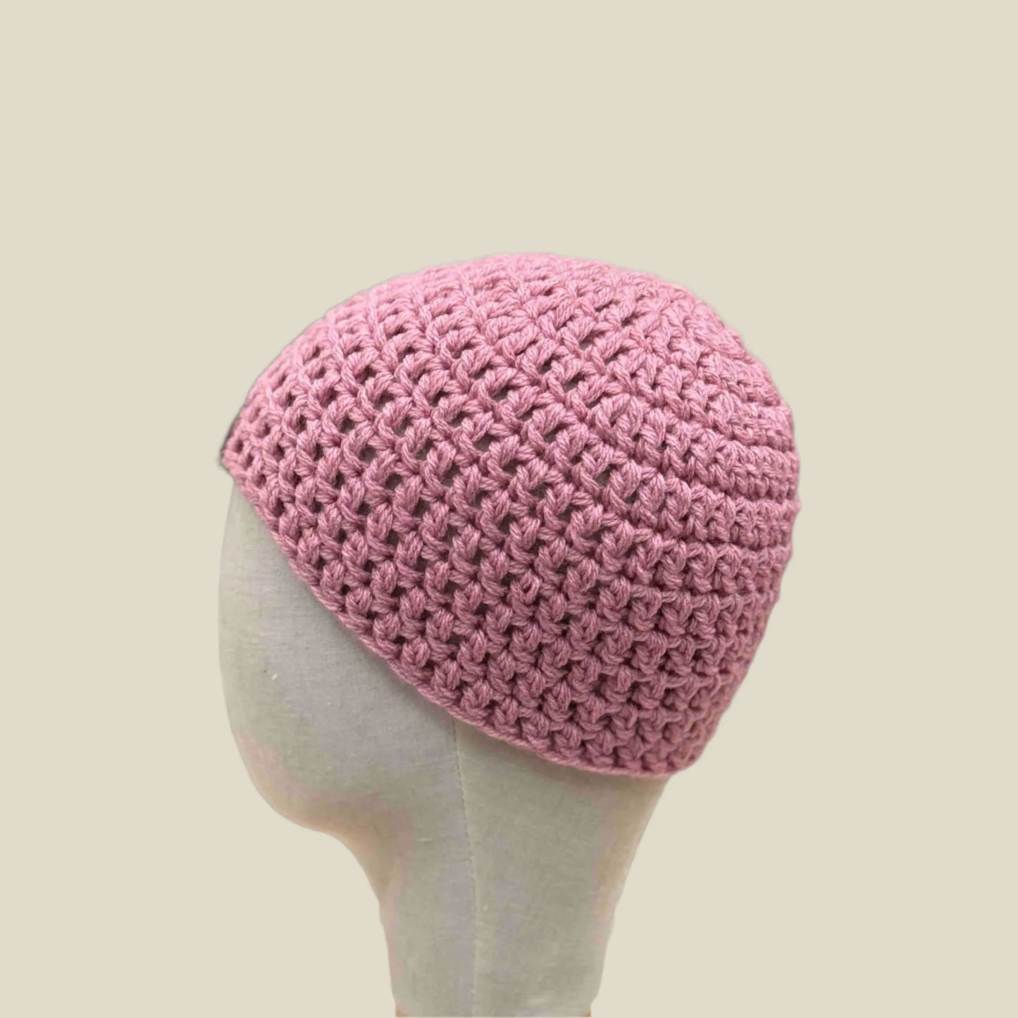 Bulky Antique Pink Double Crochet Child Beanie 46-54cm H 19cm HeyBou - Made by Lisa