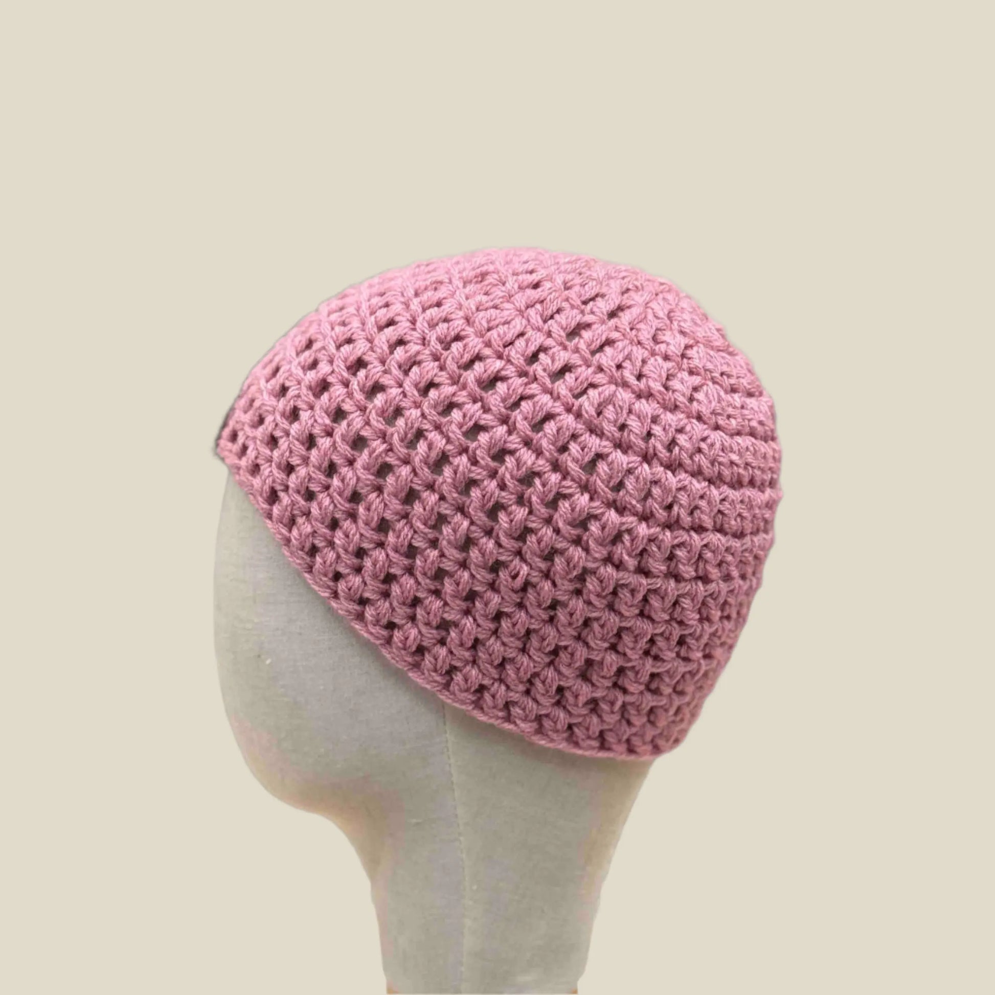 Bulky Antique Pink Double Crochet Child Beanie 46-54cm H 19cm HeyBou - Made by Lisa
