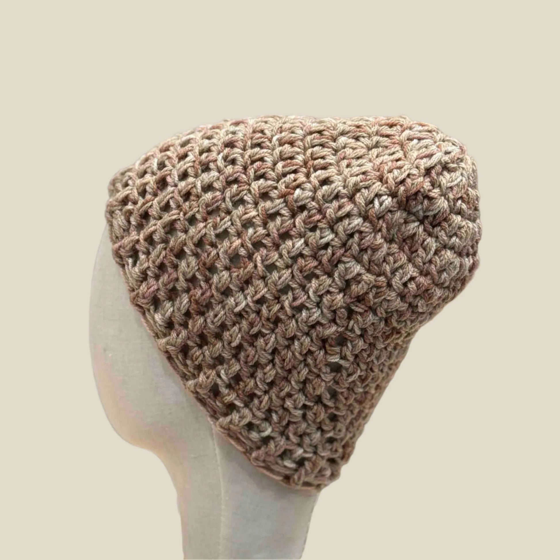 Bulky Multi Brown Double Crochet 2cm Rib Child Slouchy Beanie 43-57cm H 27cm HeyBou - Made by Lisa