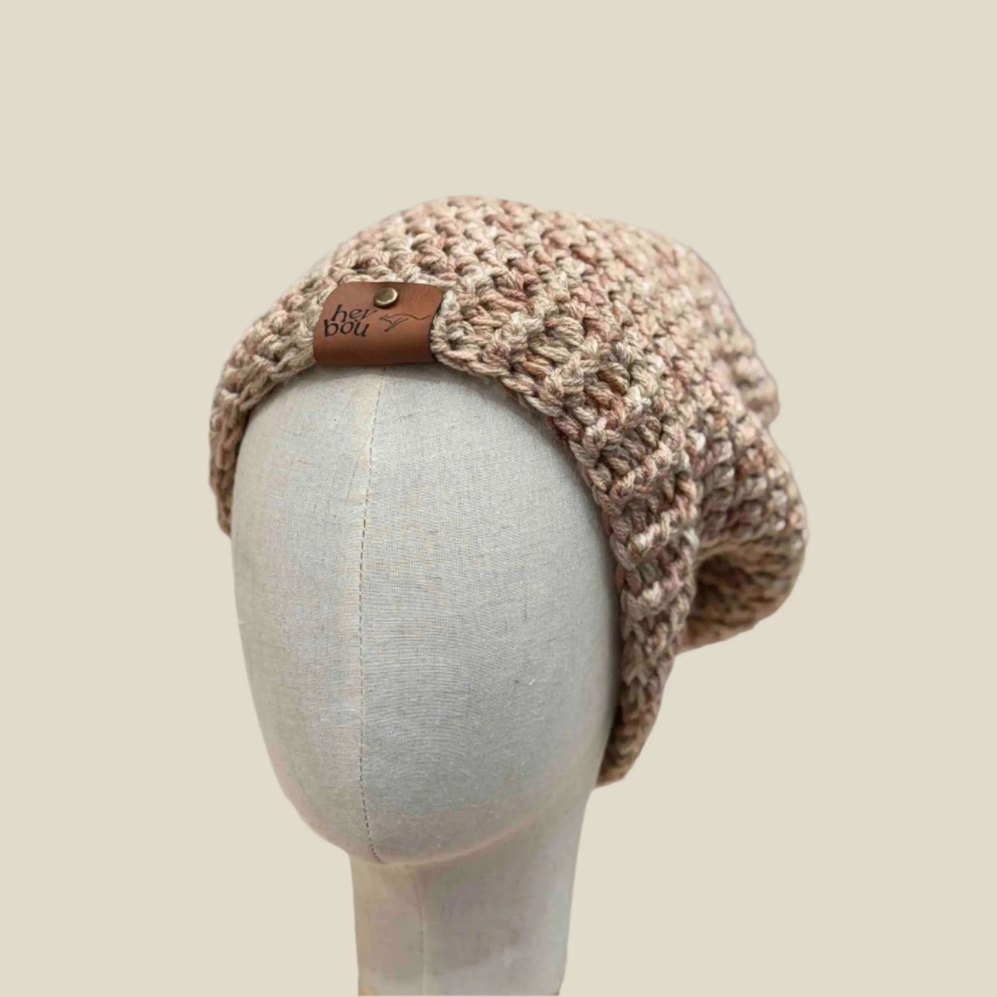 Bulky Multi Brown Double Crochet 4cm Rib Adult Slouchy Beanie 54-67cm H 30cm HeyBou - Made by Lisa