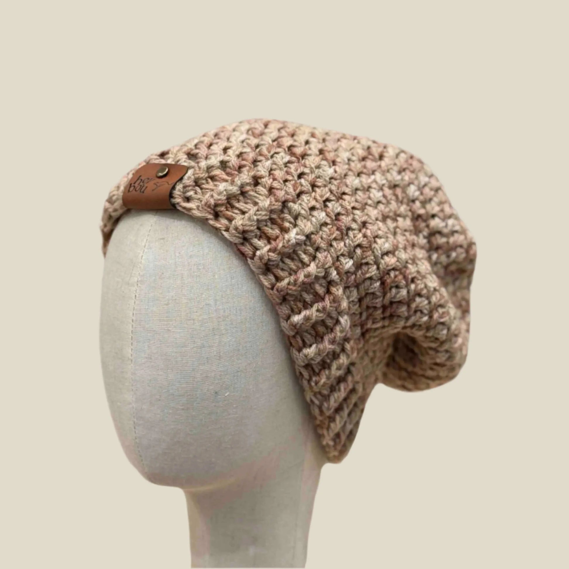 Bulky Multi Brown Double Crochet 4cm Rib Adult Slouchy Beanie 54-67cm H 30cm HeyBou - Made by Lisa