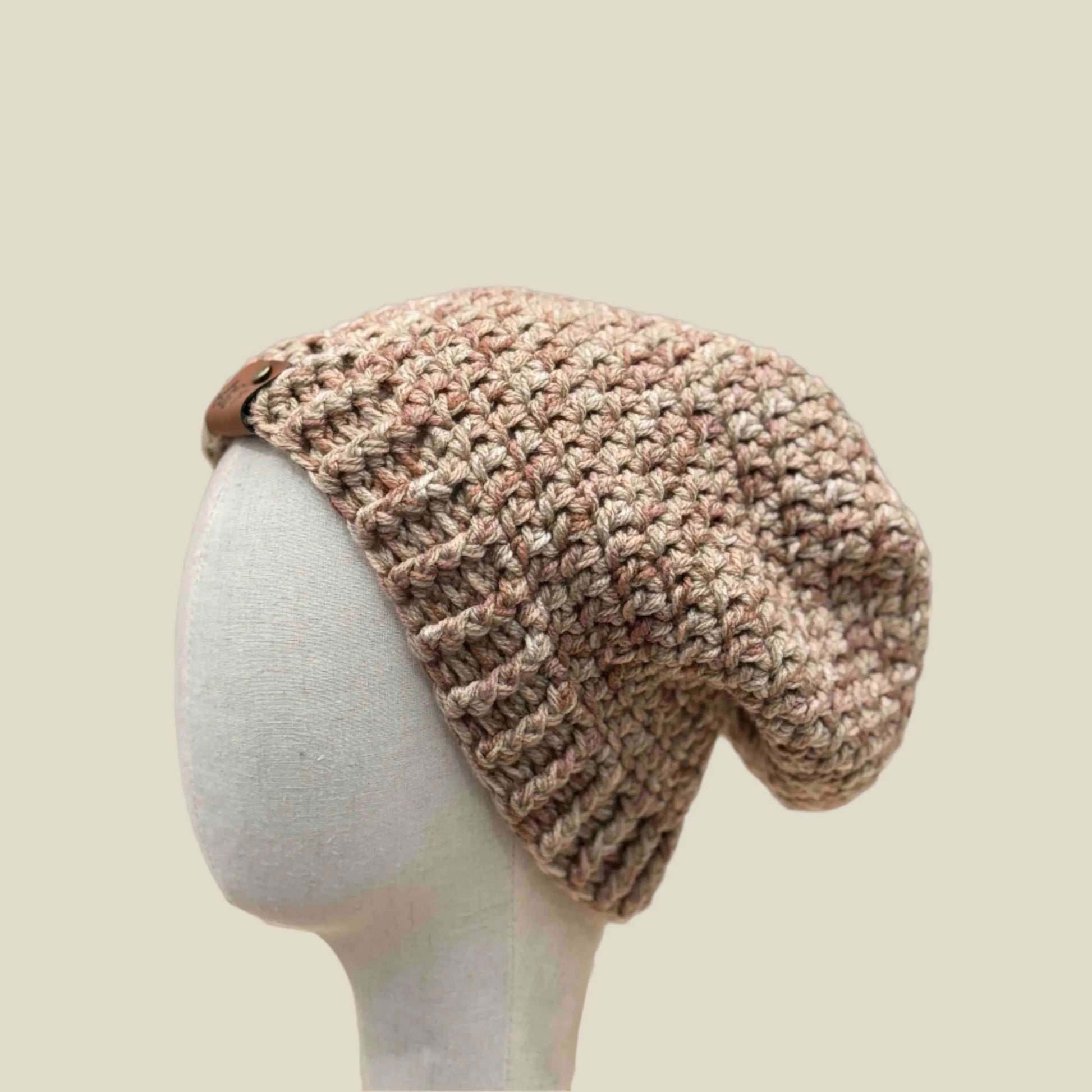 Bulky Multi Brown Double Crochet 4cm Rib Adult Slouchy Beanie 54-67cm H 30cm HeyBou - Made by Lisa