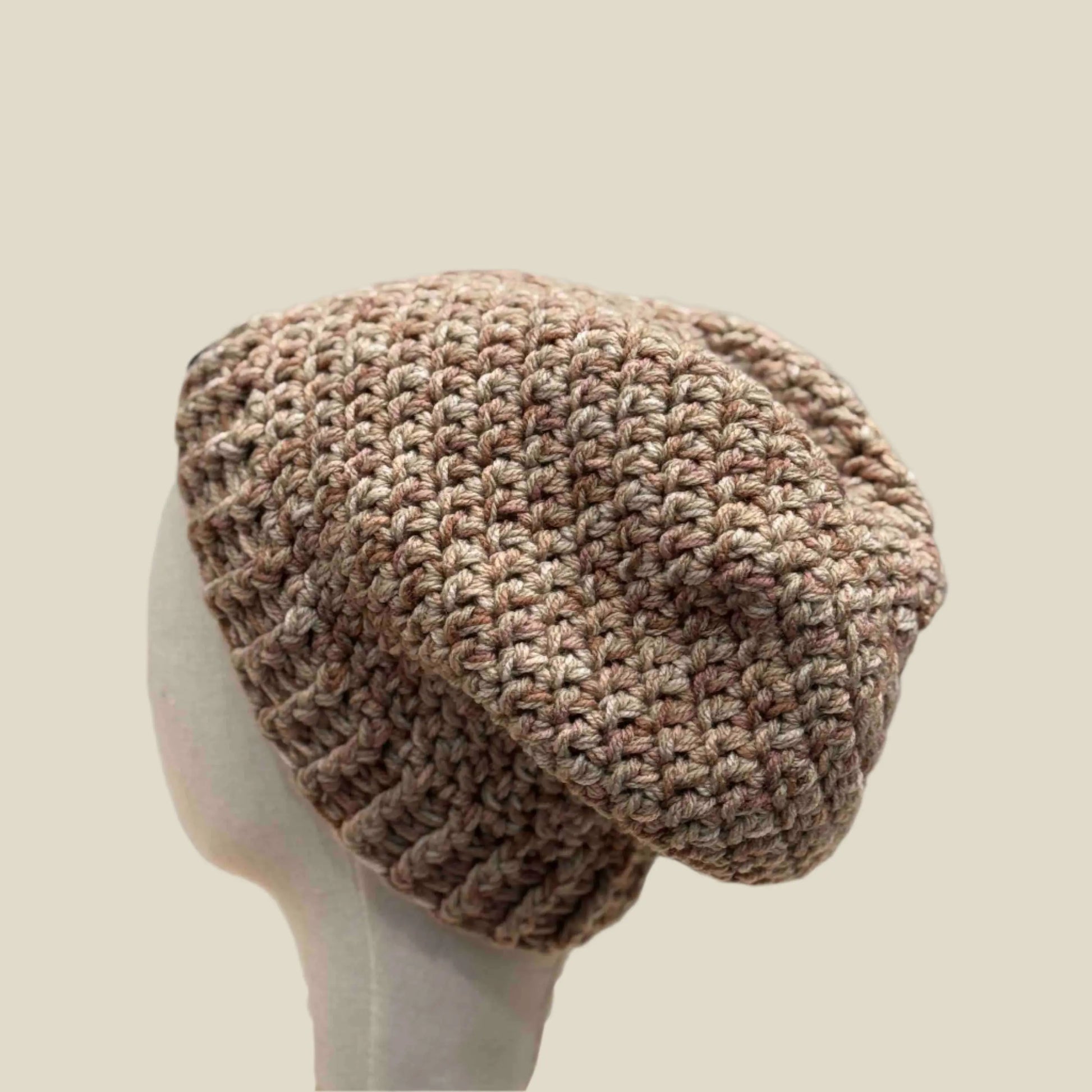 Bulky Multi Brown Double Crochet 4cm Rib Adult Slouchy Beanie 54-67cm H 30cm HeyBou - Made by Lisa