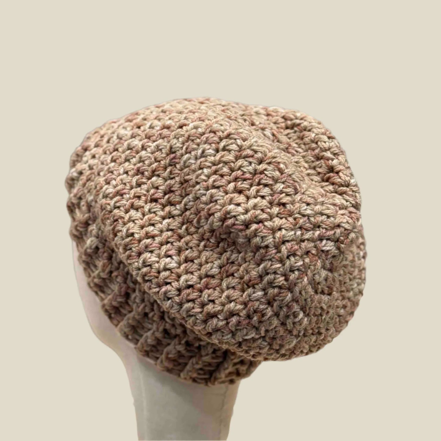 Bulky Multi Brown Double Crochet 4cm Rib Adult Slouchy Beanie 54-67cm H 30cm HeyBou - Made by Lisa