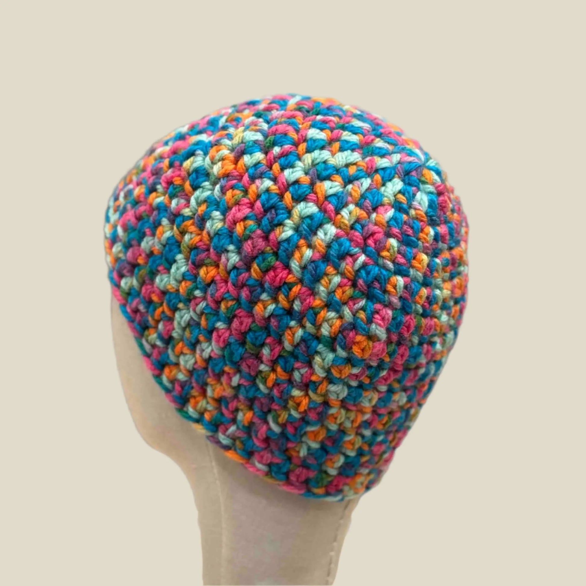 Bulky Multi Pink Blues Greens Orange Double Crochet Adult Beanie 56-71cm H 20cm HeyBou - Made by Lisa