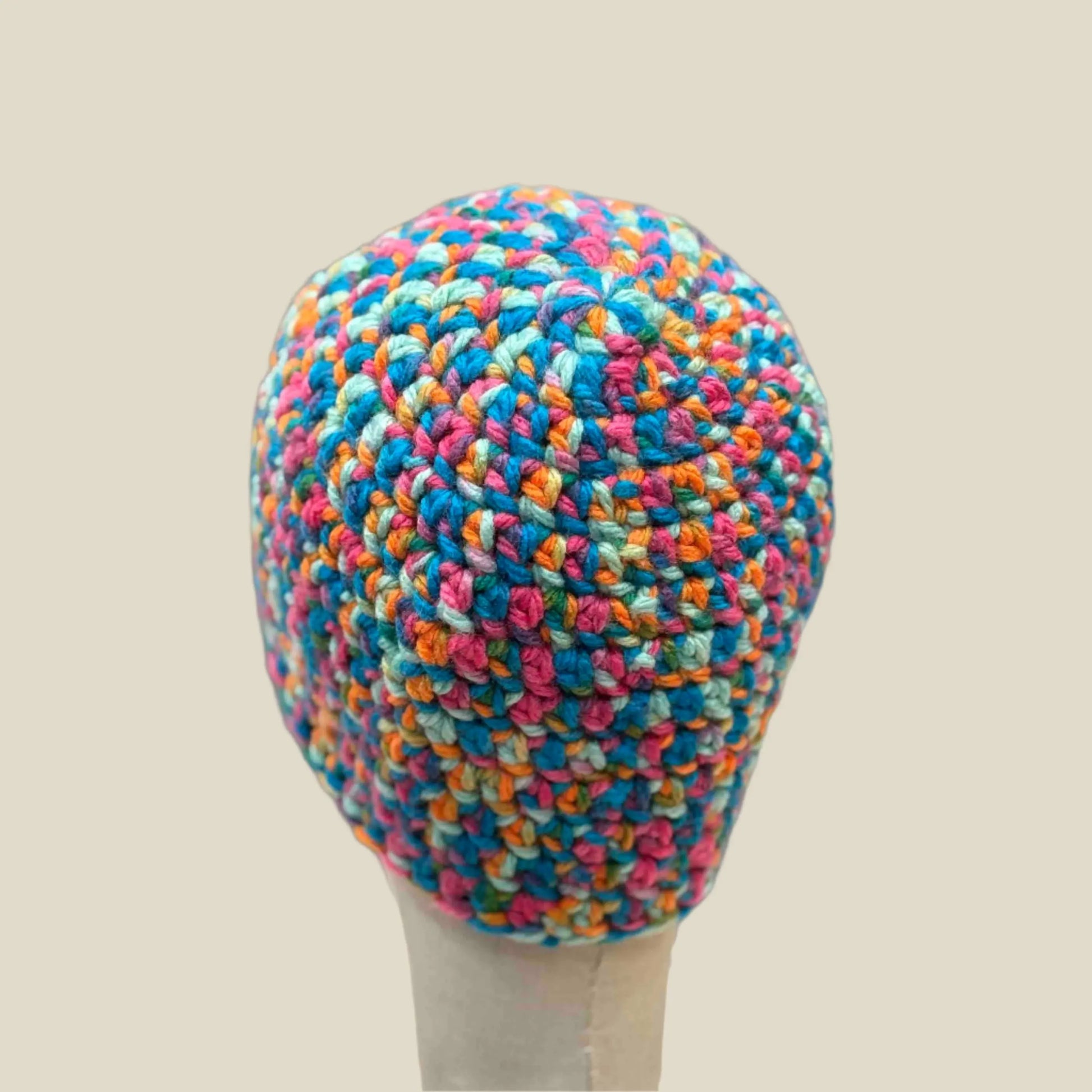 Bulky Multi Pink Blues Greens Orange Double Crochet Adult Beanie 56-71cm H 20cm HeyBou - Made by Lisa