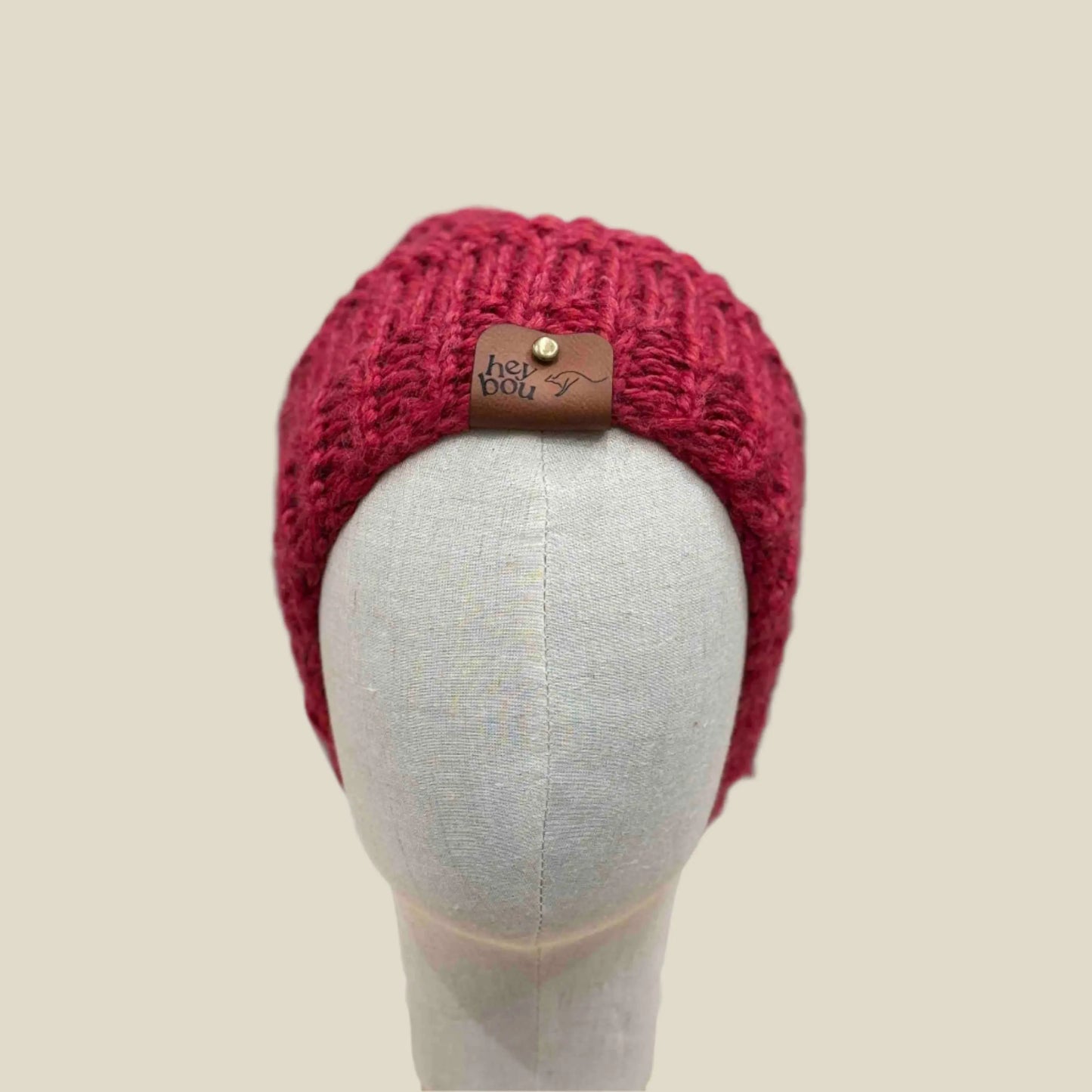 Bulky Red 2 Patterned 5cm Rib Knit Child/Adult Slouchy Beanie 42-60cm H 25cm HeyBou - Made by Lisa