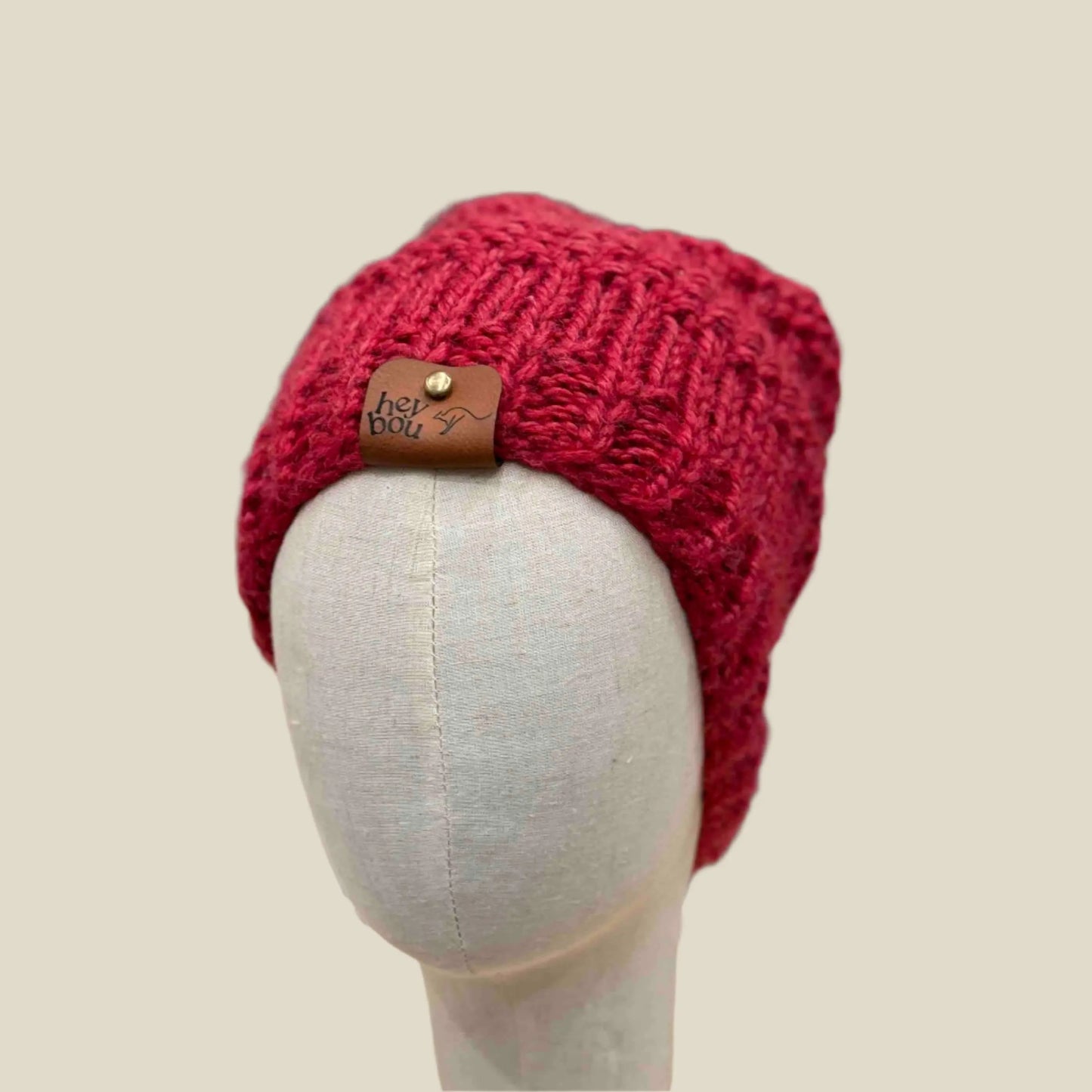 Bulky Red 2 Patterned 5cm Rib Knit Child/Adult Slouchy Beanie 42-60cm H 25cm HeyBou - Made by Lisa