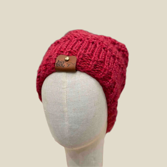 Bulky Red 2 Patterned 5cm Rib Knit Child/Adult Slouchy Beanie 42-60cm H 25cm HeyBou - Made by Lisa