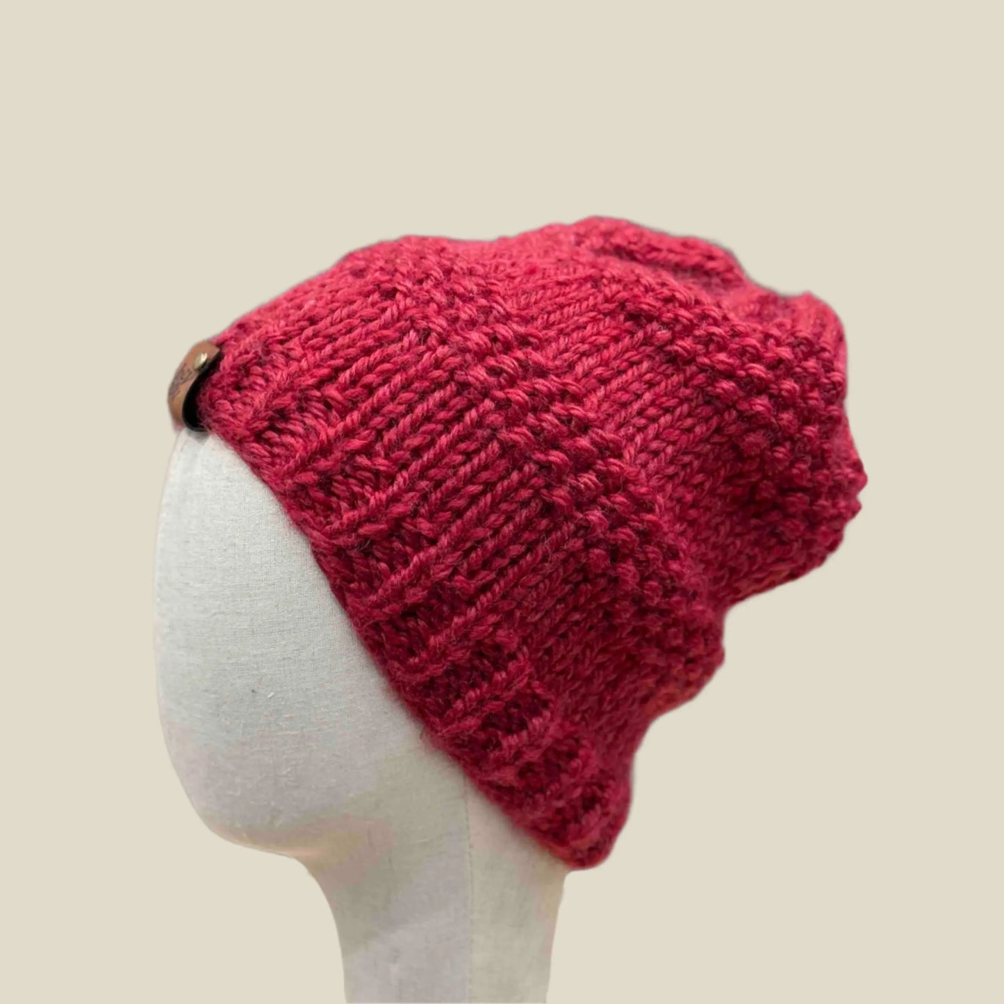Bulky Red 2 Patterned 5cm Rib Knit Child/Adult Slouchy Beanie 42-60cm H 25cm HeyBou - Made by Lisa