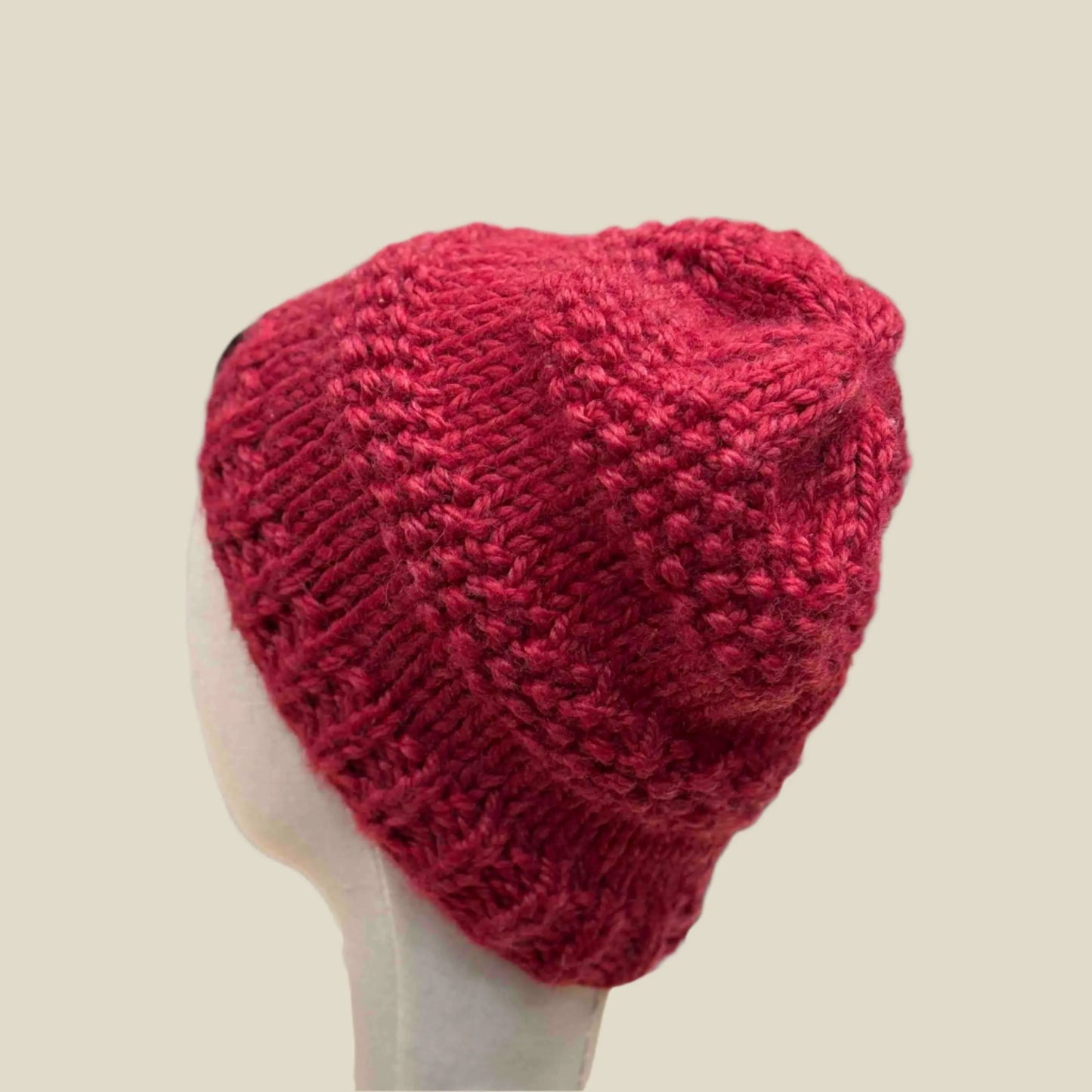 Bulky Red 2 Patterned 5cm Rib Knit Child/Adult Slouchy Beanie 42-60cm H 25cm HeyBou - Made by Lisa