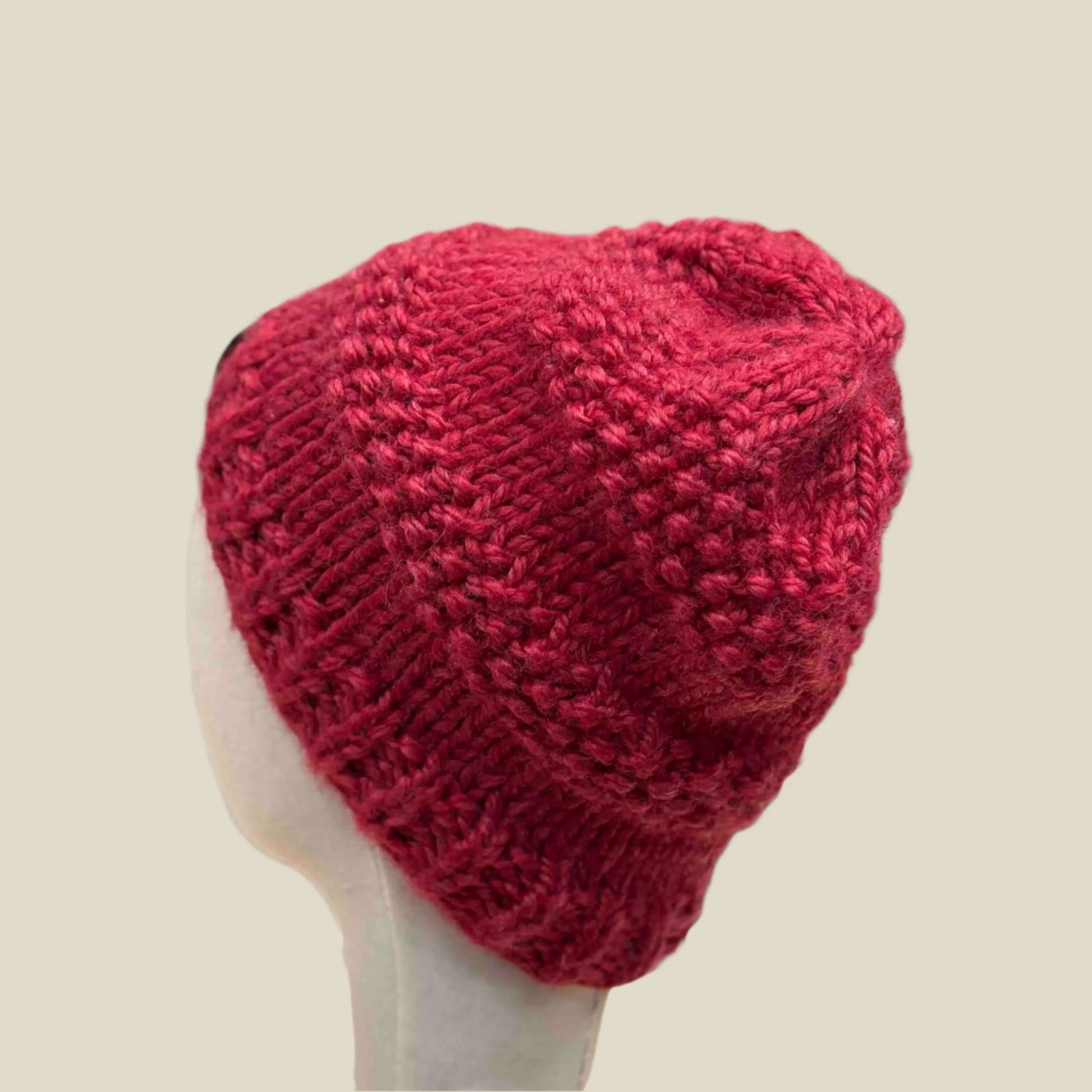 Bulky Red 2 Patterned 5cm Rib Knit Child/Adult Slouchy Beanie 42-60cm H 25cm HeyBou - Made by Lisa