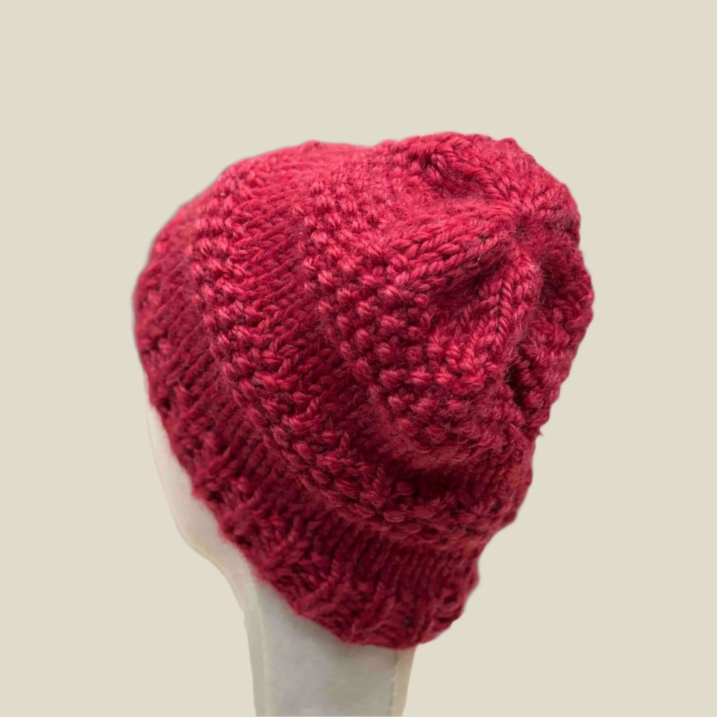 Bulky Red 2 Patterned 5cm Rib Knit Child/Adult Slouchy Beanie 42-60cm H 25cm HeyBou - Made by Lisa