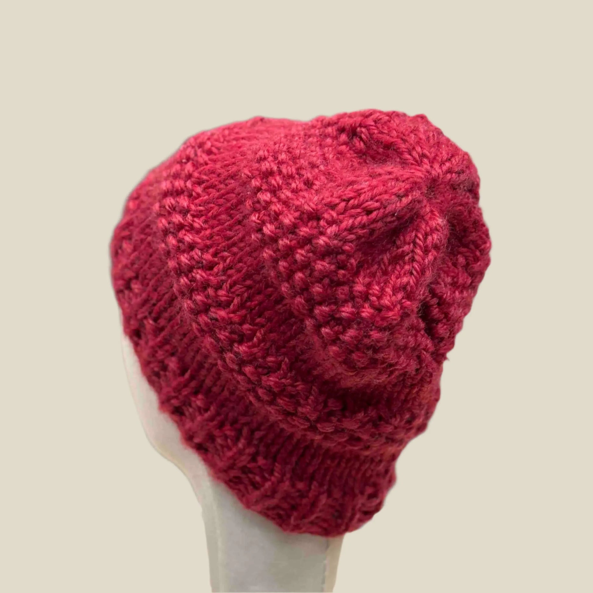 Bulky Red 2 Patterned 5cm Rib Knit Child/Adult Slouchy Beanie 42-60cm H 25cm HeyBou - Made by Lisa