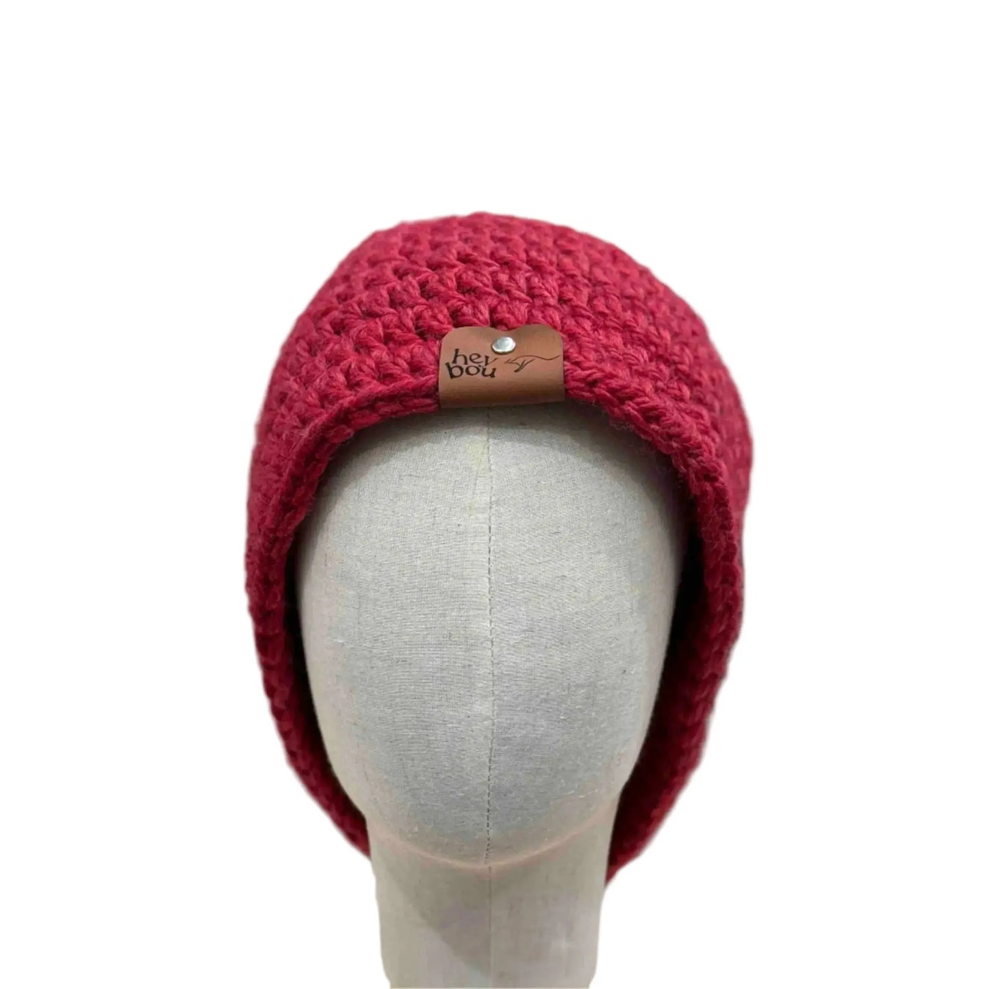 Bulky Red Double Crochet 2XL Adult Beanie 69-87cm H 23cm HeyBou - Made by Lisa