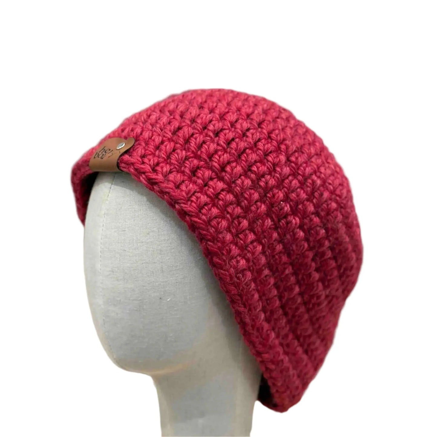 Bulky Red Double Crochet 2XL Adult Beanie 69-87cm H 23cm HeyBou - Made by Lisa
