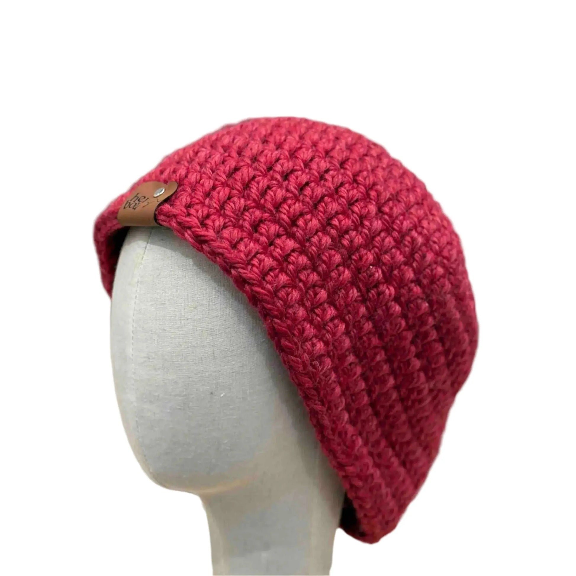 Bulky Red Double Crochet 2XL Adult Beanie 69-87cm H 23cm HeyBou - Made by Lisa