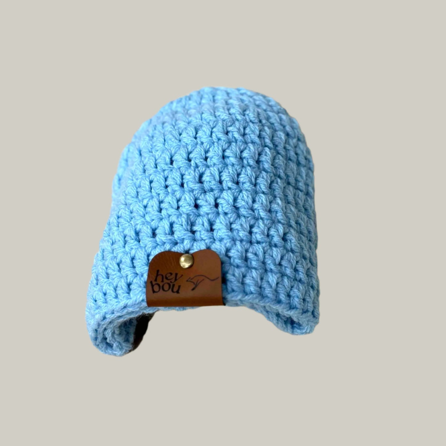 Bulky Sky Blue Double Crochet Child Beanie 41-52cm H 18cm HeyBou - Made by Lisa