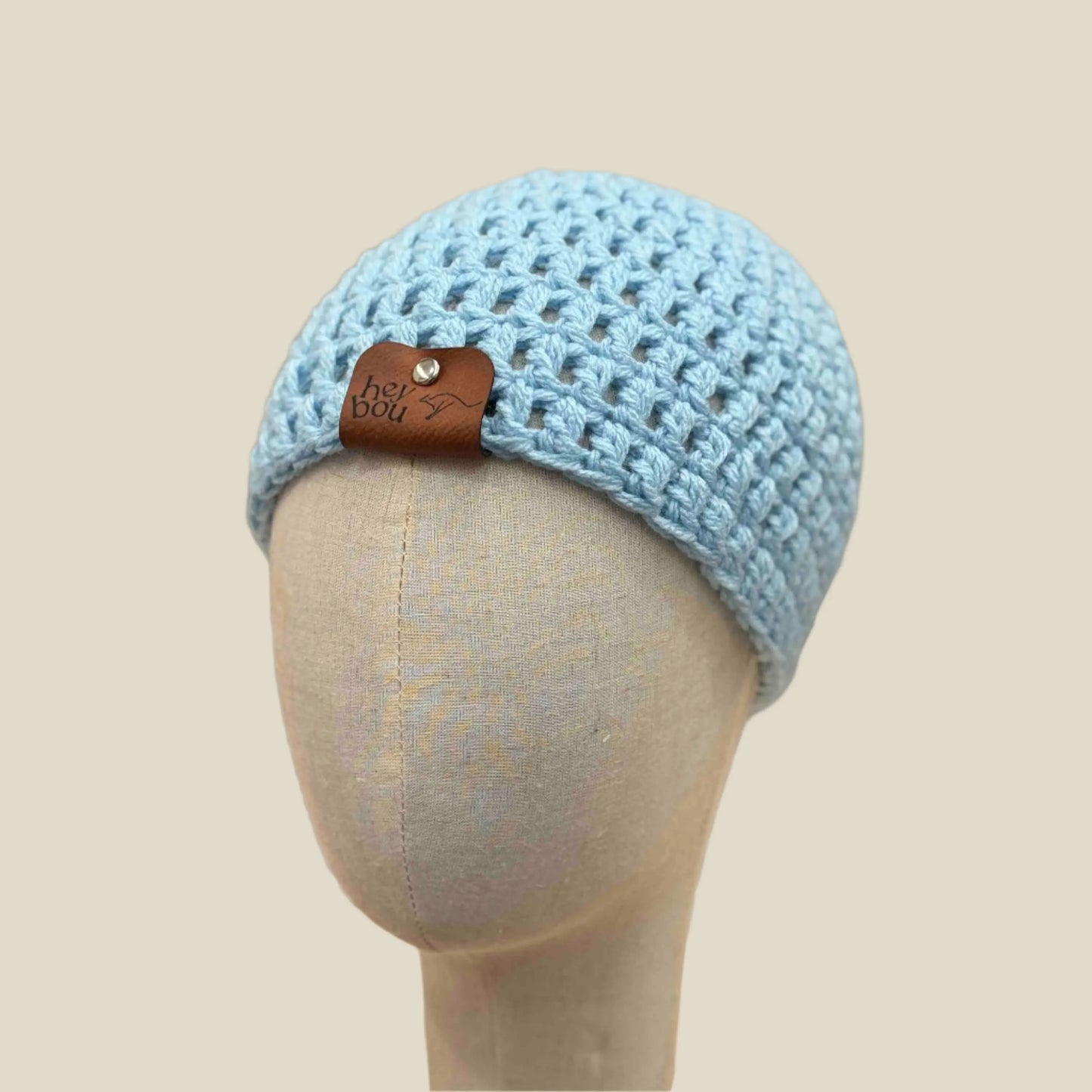 Bulky Sky Blue Double Crochet Child Beanie 47-59cm H 18cm HeyBou - Made by Lisa