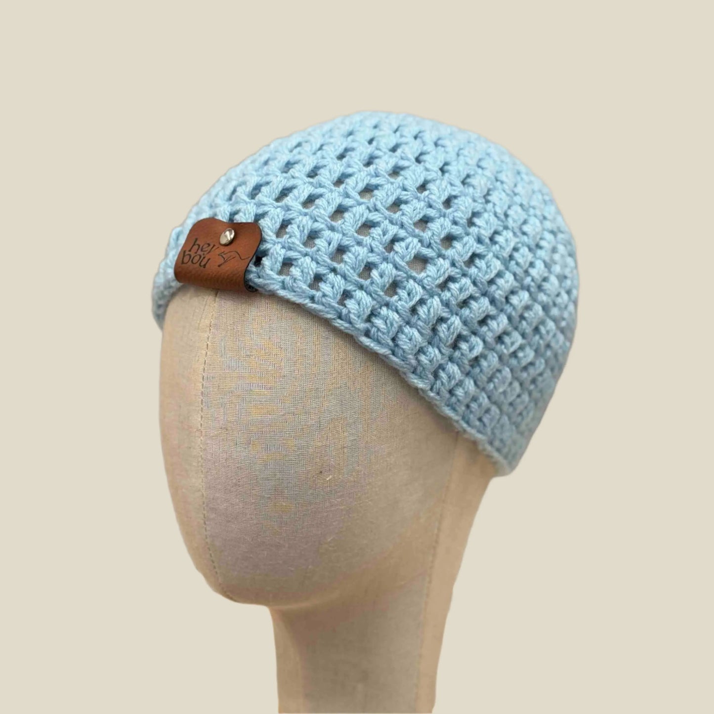 Bulky Sky Blue Double Crochet Child Beanie 47-59cm H 18cm HeyBou - Made by Lisa