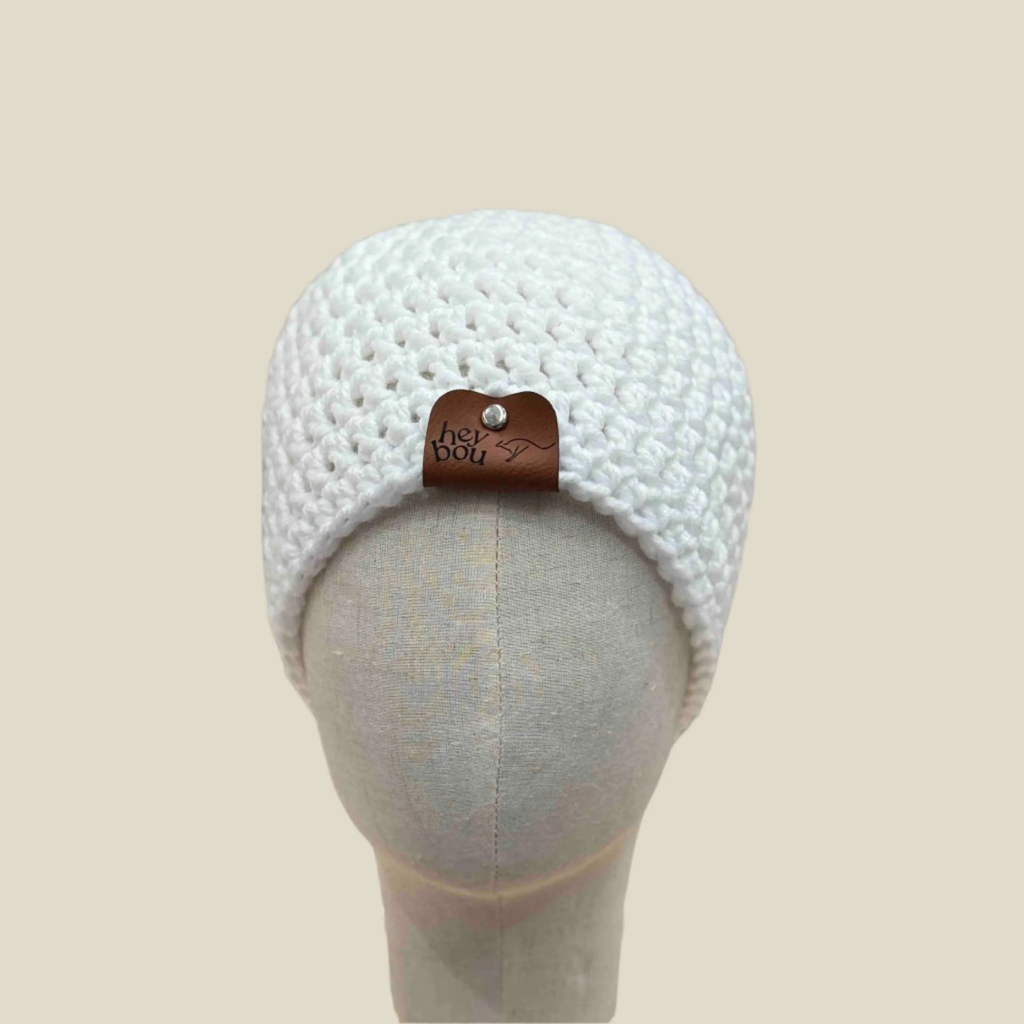 Bulky White Double Crochet Adult Beanie 54-67cm H21cm HeyBou - Made by Lisa
