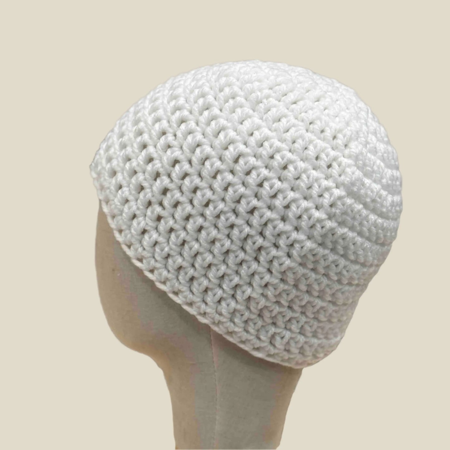 Bulky White Double Crochet Adult Beanie 54-67cm H21cm HeyBou - Made by Lisa