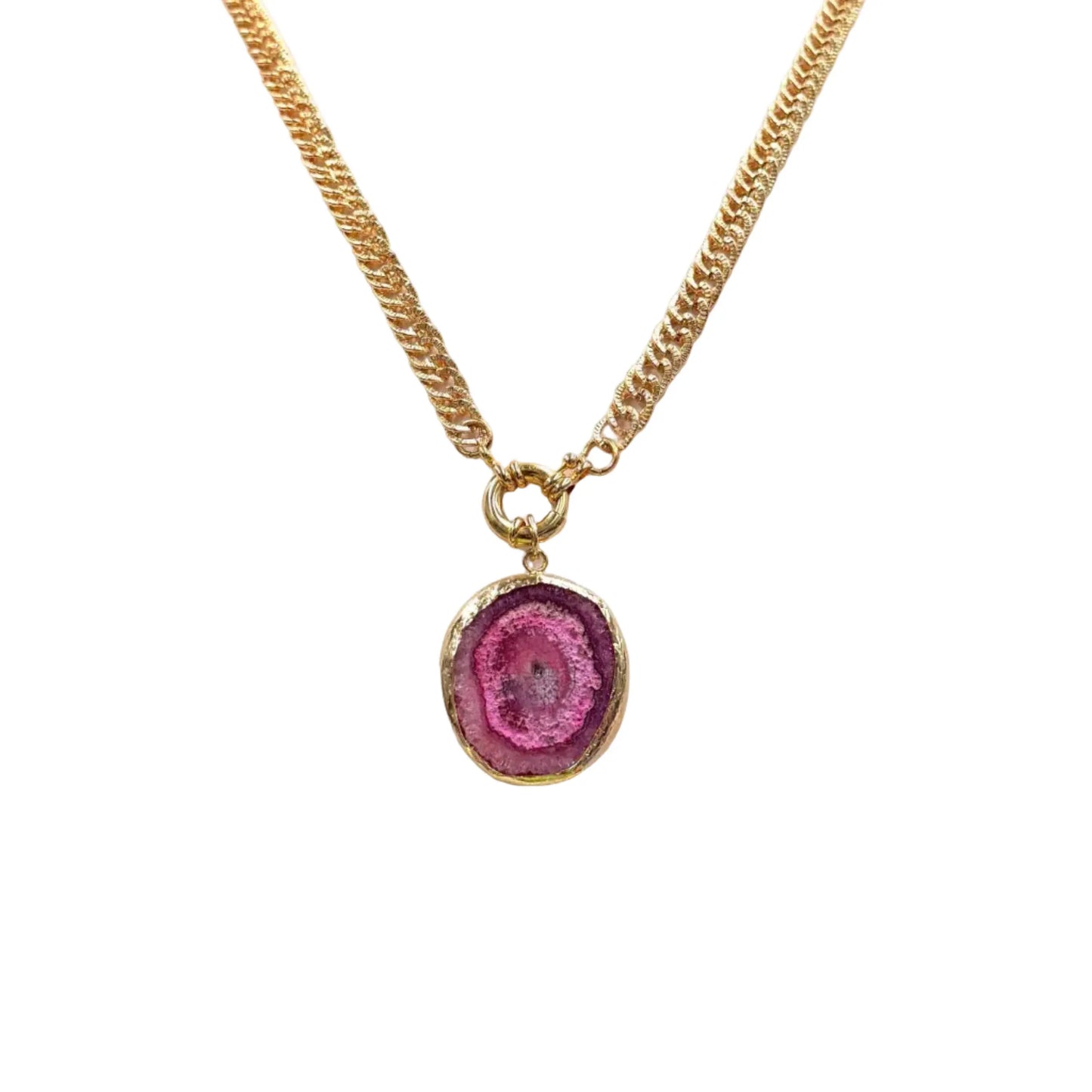 Chunky Purple & Pink Agate Necklace with Thick Interlocking Chain