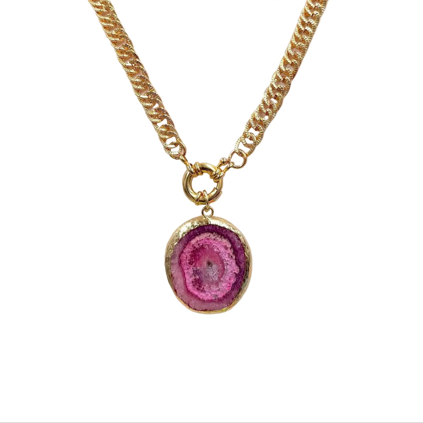 Chunky Purple & Pink Agate Necklace with Thick Interlocking Chain Hey Bou